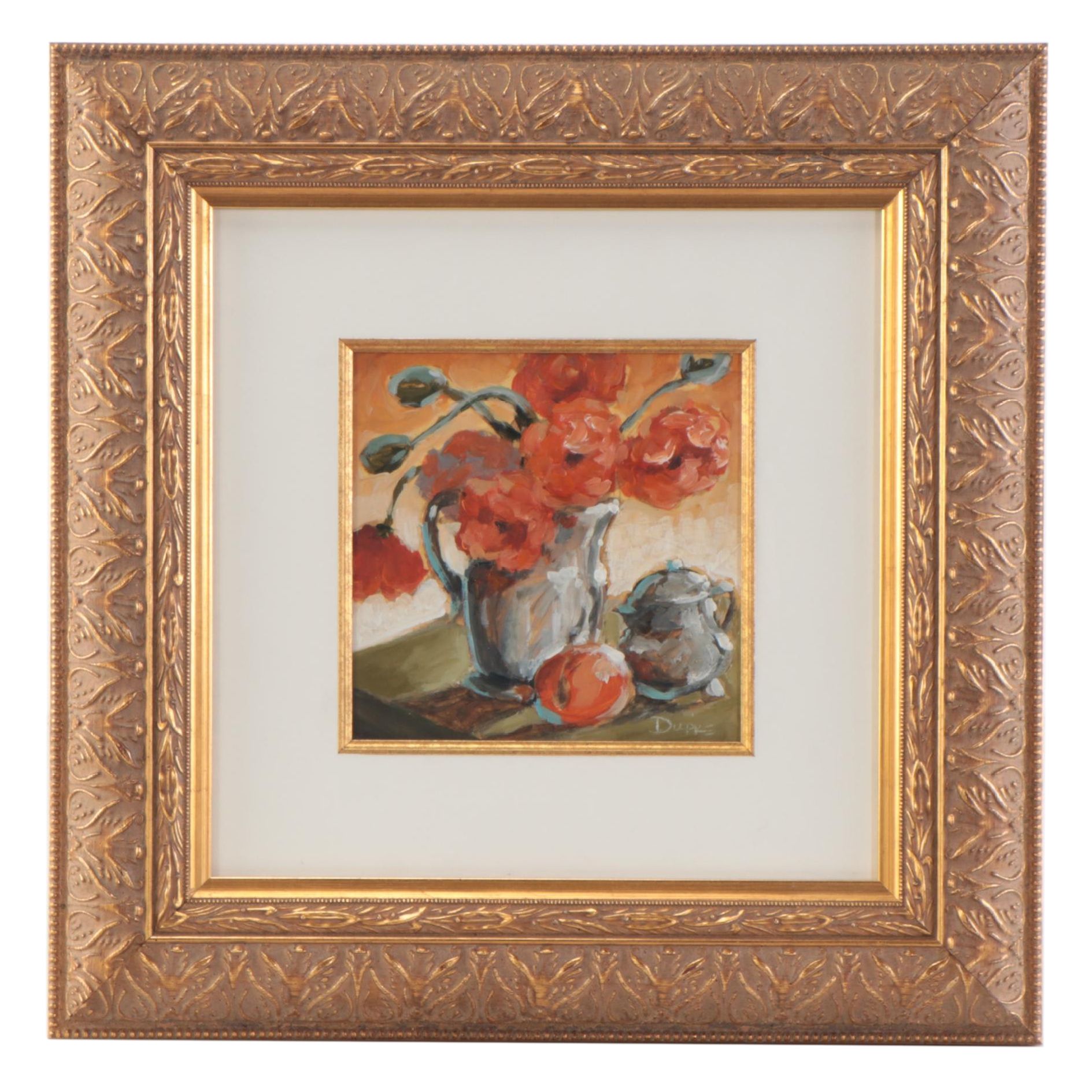 Dupré Floral Still Life Acrylic Painting, Late 20th Century