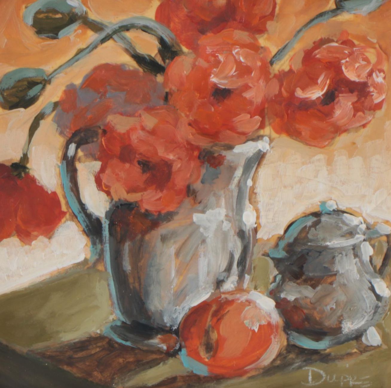 Dupré Floral Still Life Acrylic Painting, Late 20th Century