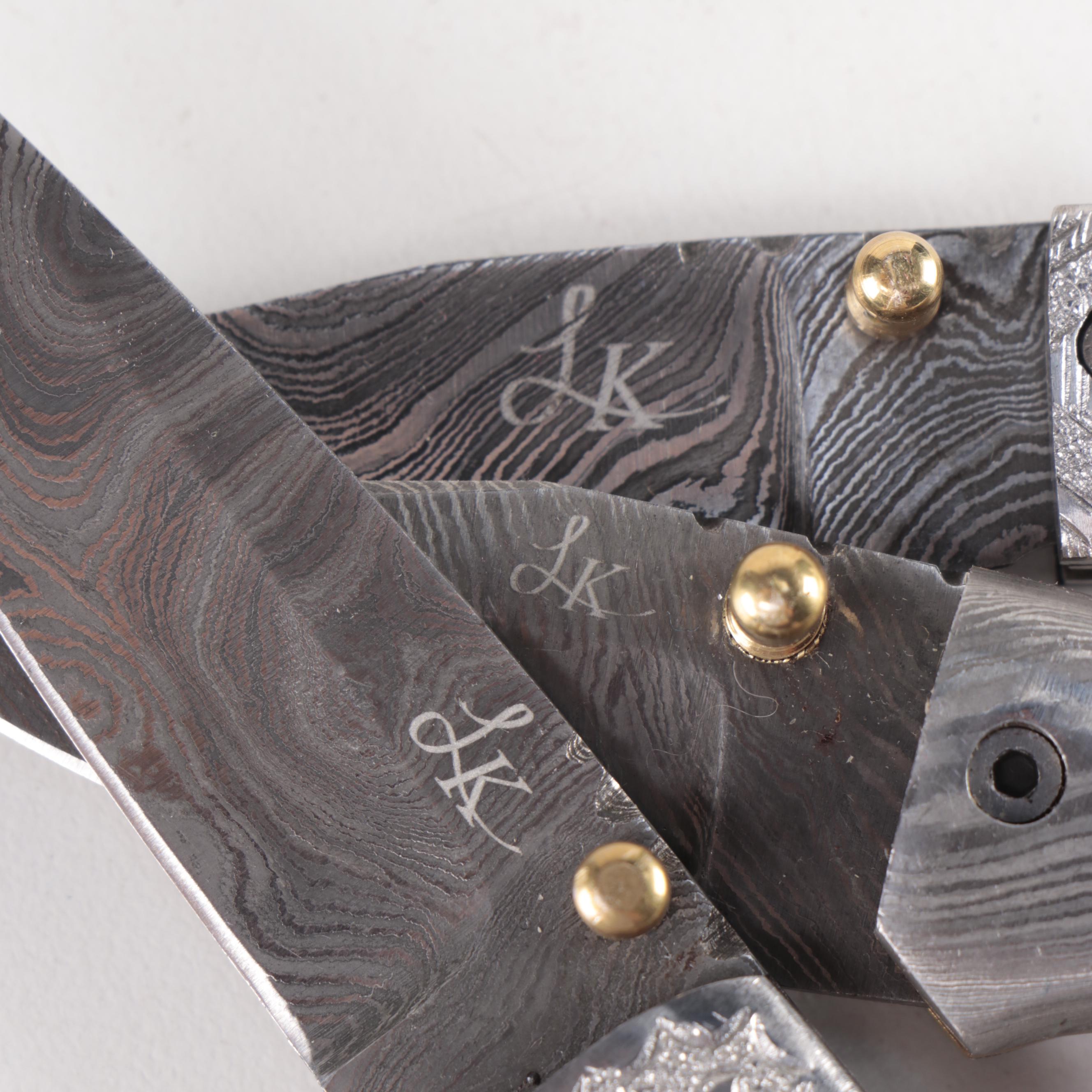 Luxury Knife Damascus Steel Folding Knives with Wood and Stone Handles