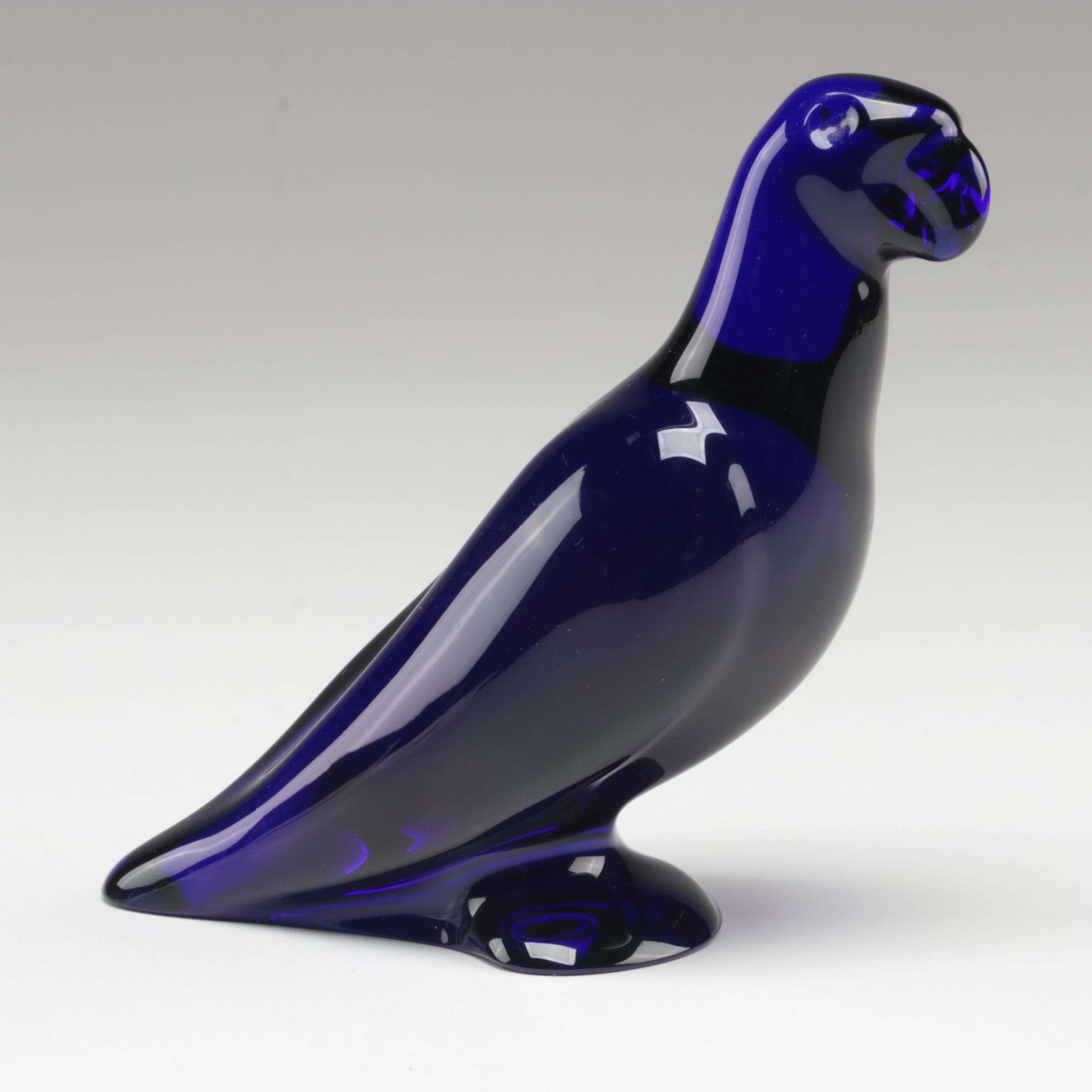 Baccarat "Parrot" Cobalt Blue Crystal Bird Figurine