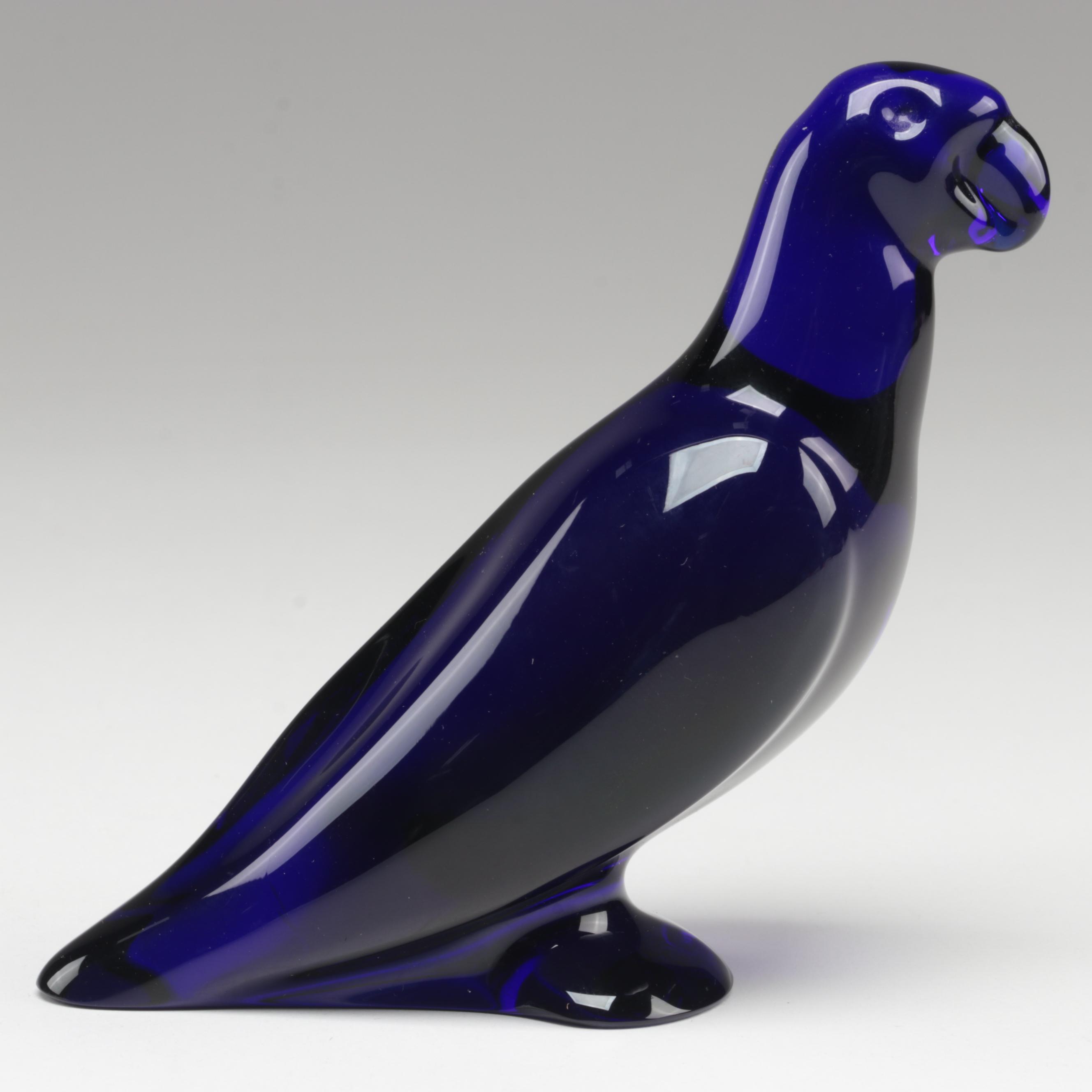 Baccarat "Parrot" Cobalt Blue Crystal Bird Figurine