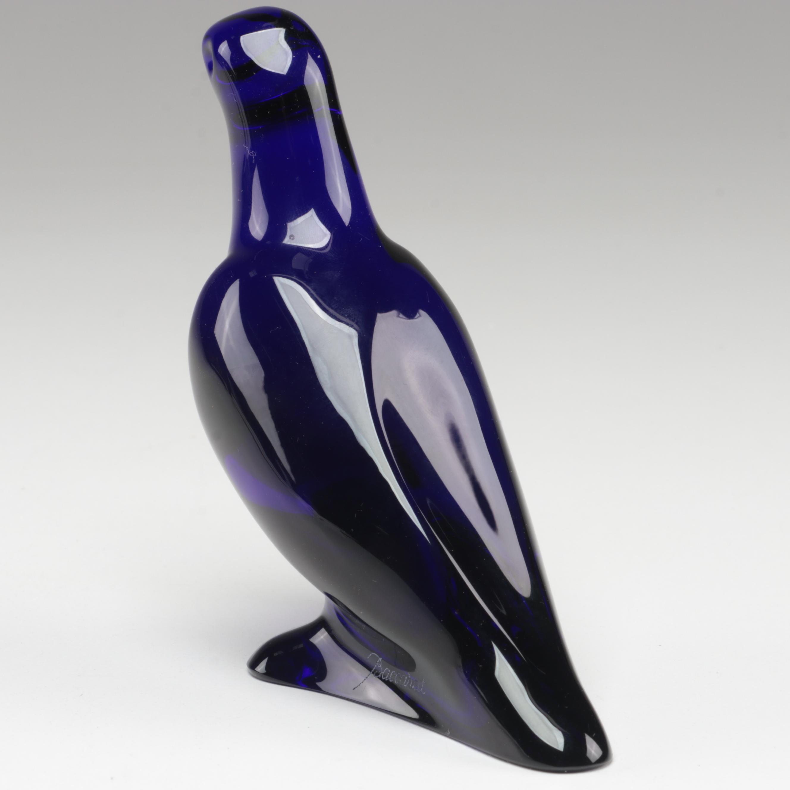 Baccarat "Parrot" Cobalt Blue Crystal Bird Figurine
