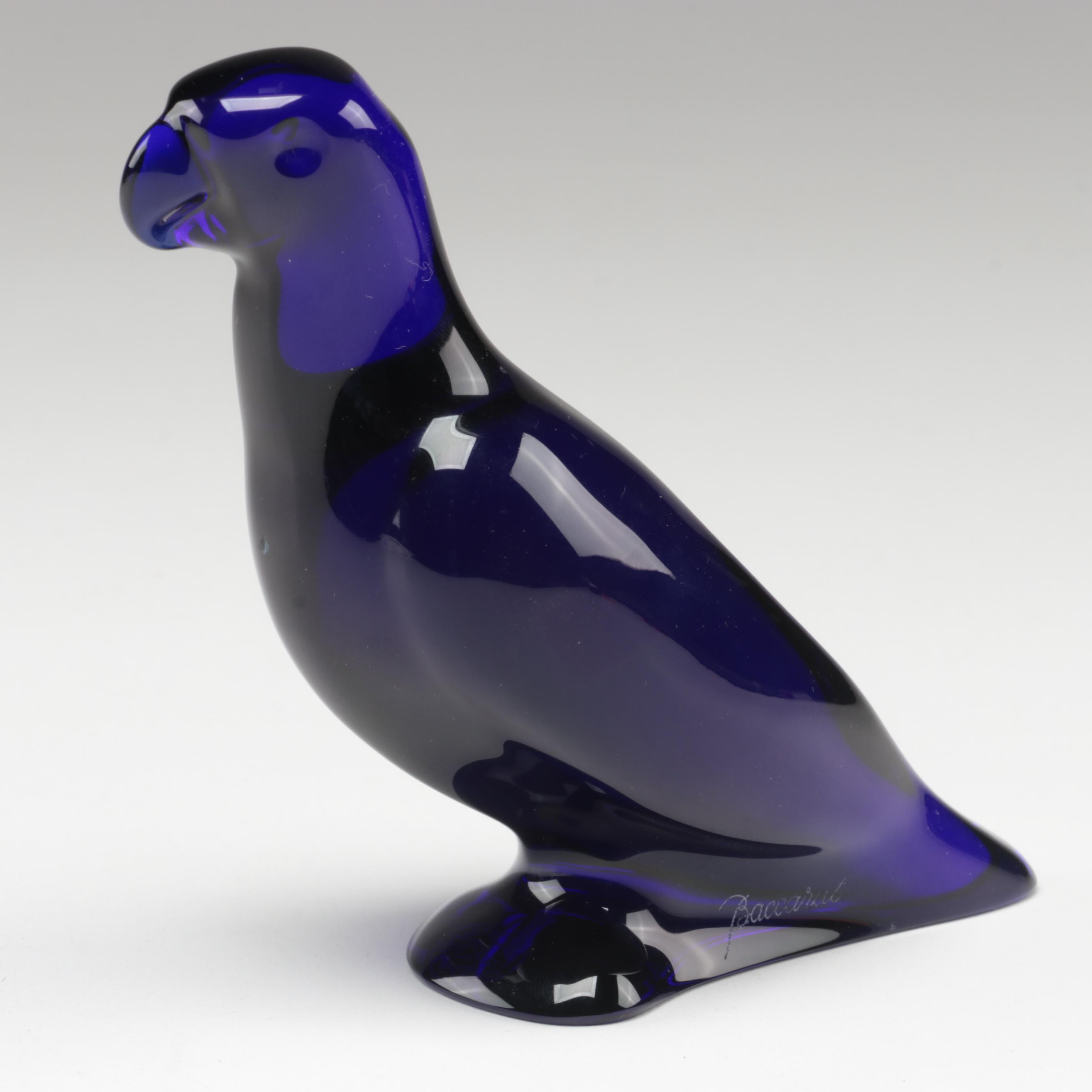 Baccarat "Parrot" Cobalt Blue Crystal Bird Figurine