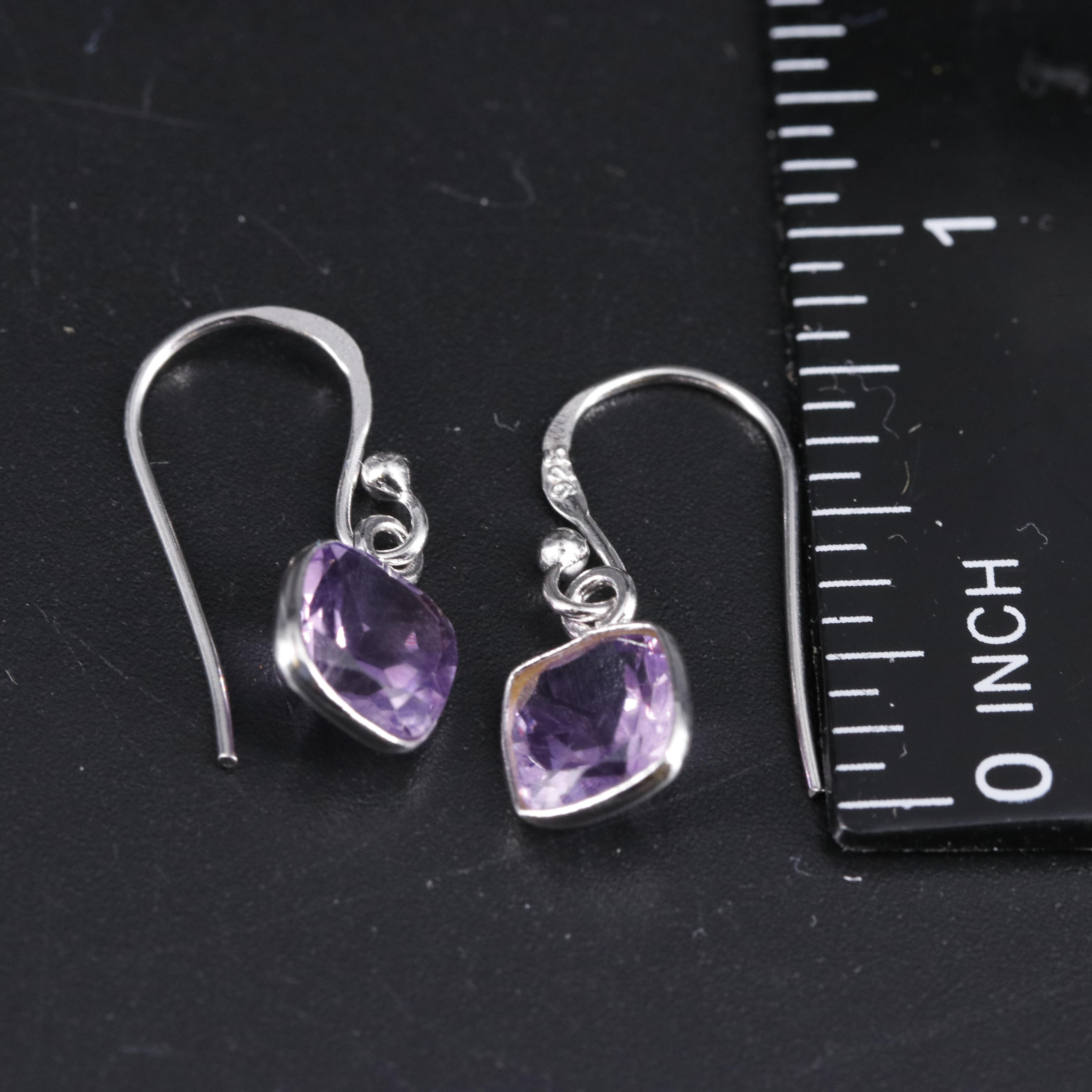 Sterling Silver Amethyst Drop Earrings