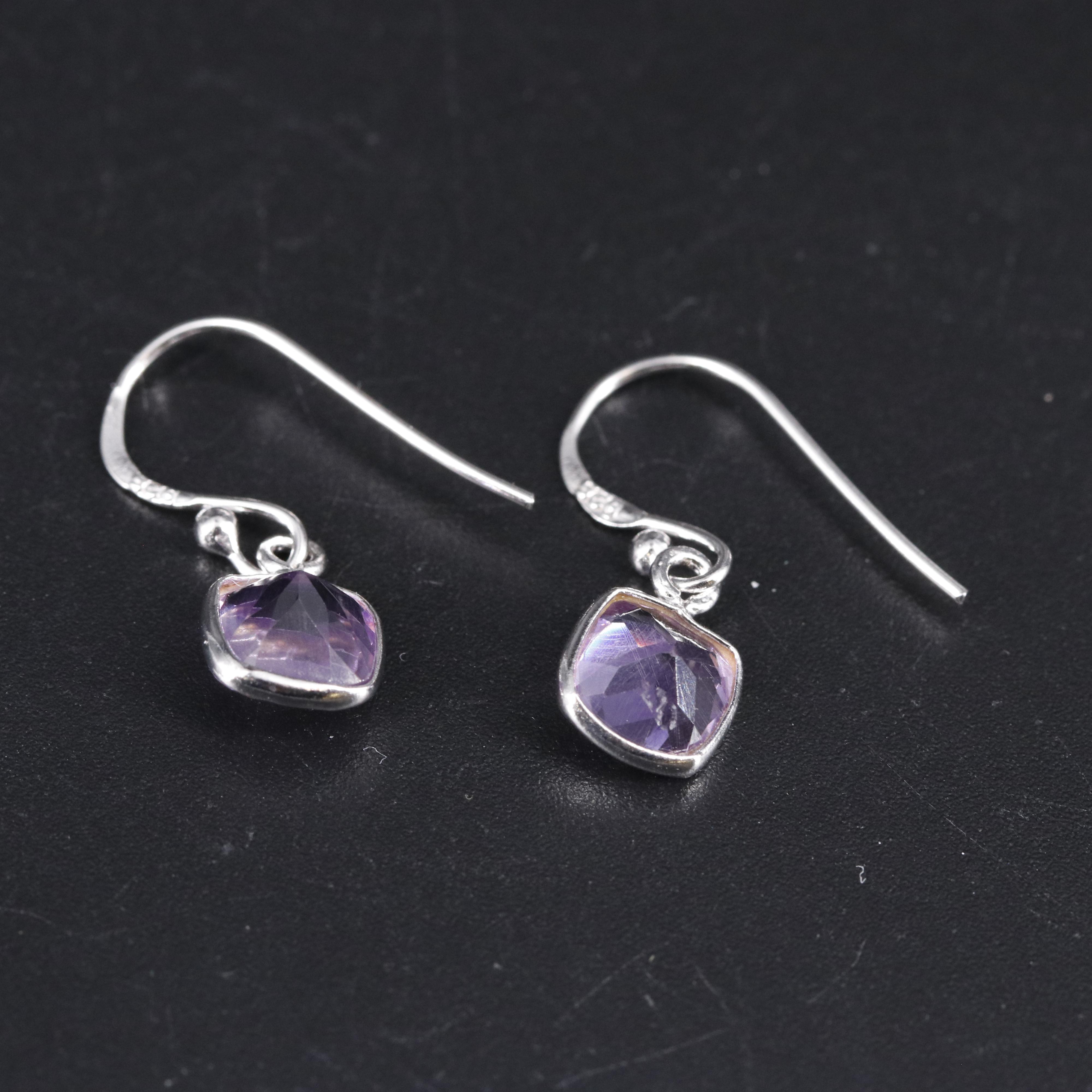 Sterling Silver Amethyst Drop Earrings
