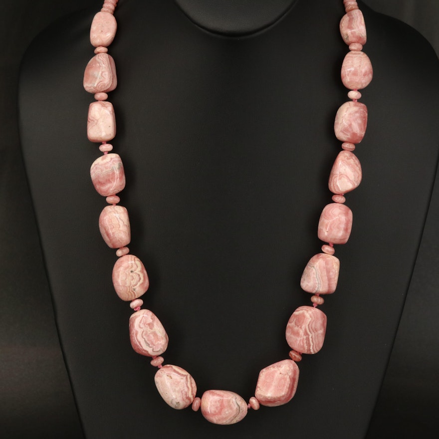 Rhodocrosite Beaded Necklace with Sterling Clasp