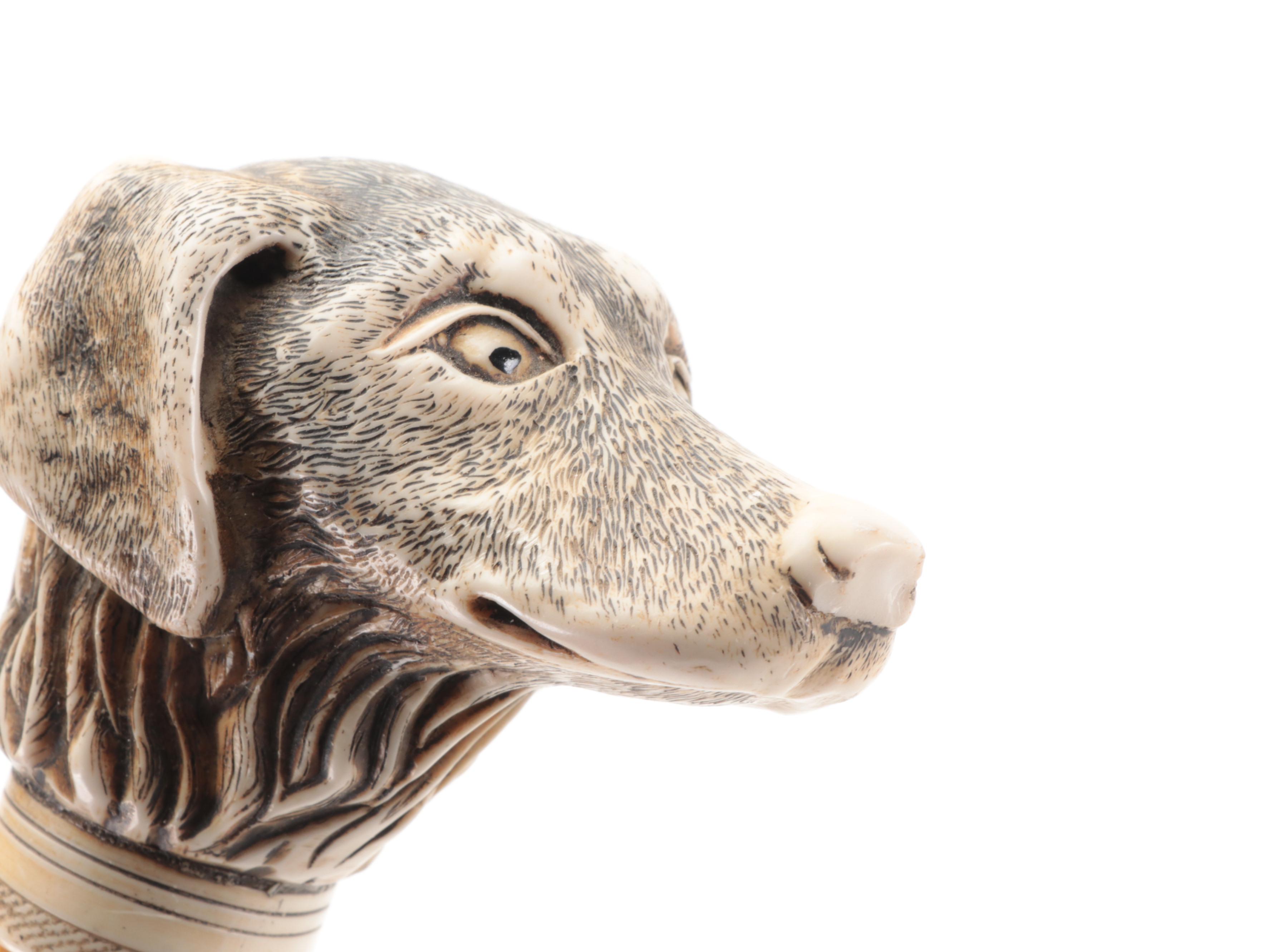 Hand-Carved Resin Dog Head Walking Stick