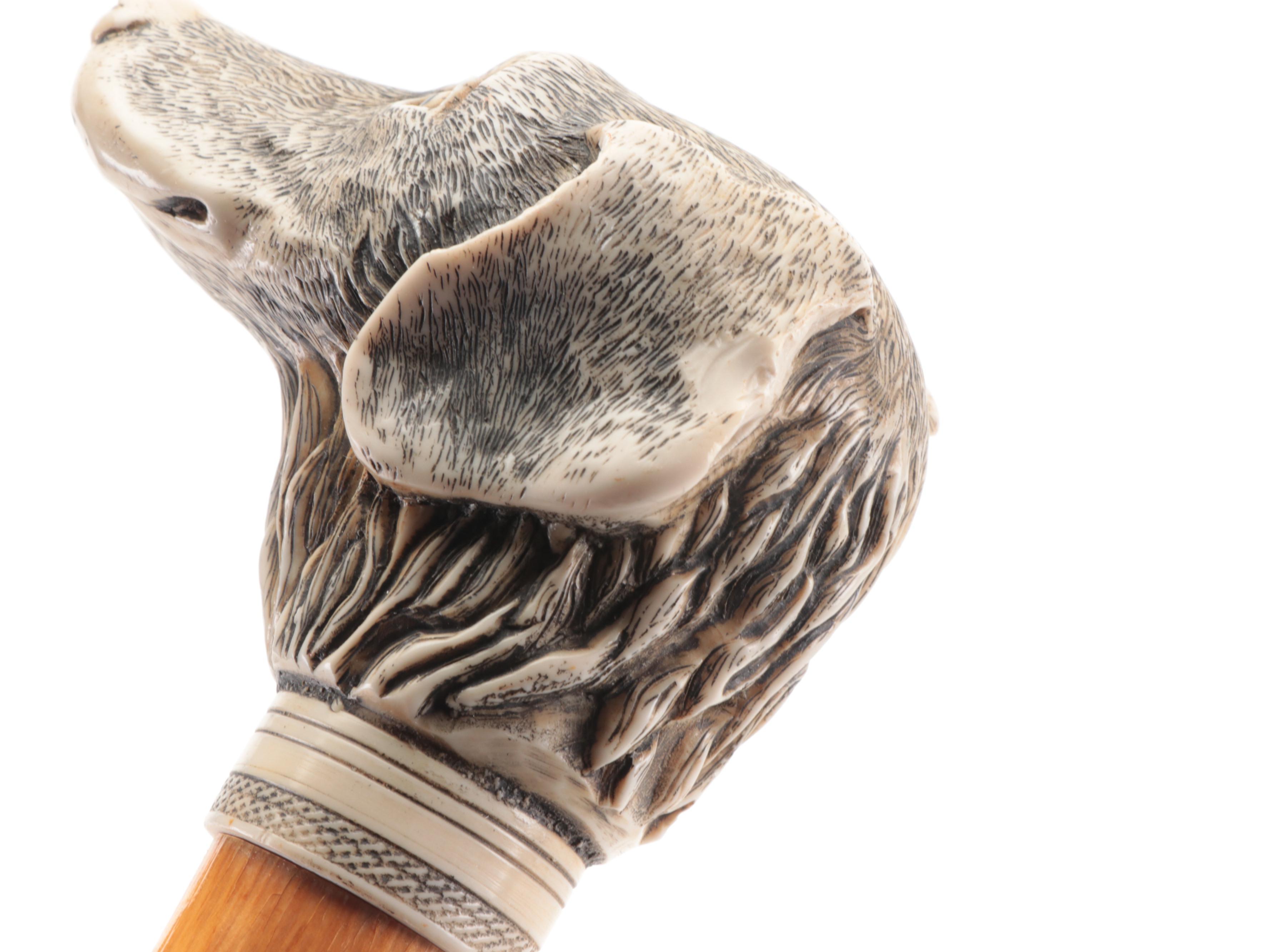 Hand-Carved Resin Dog Head Walking Stick