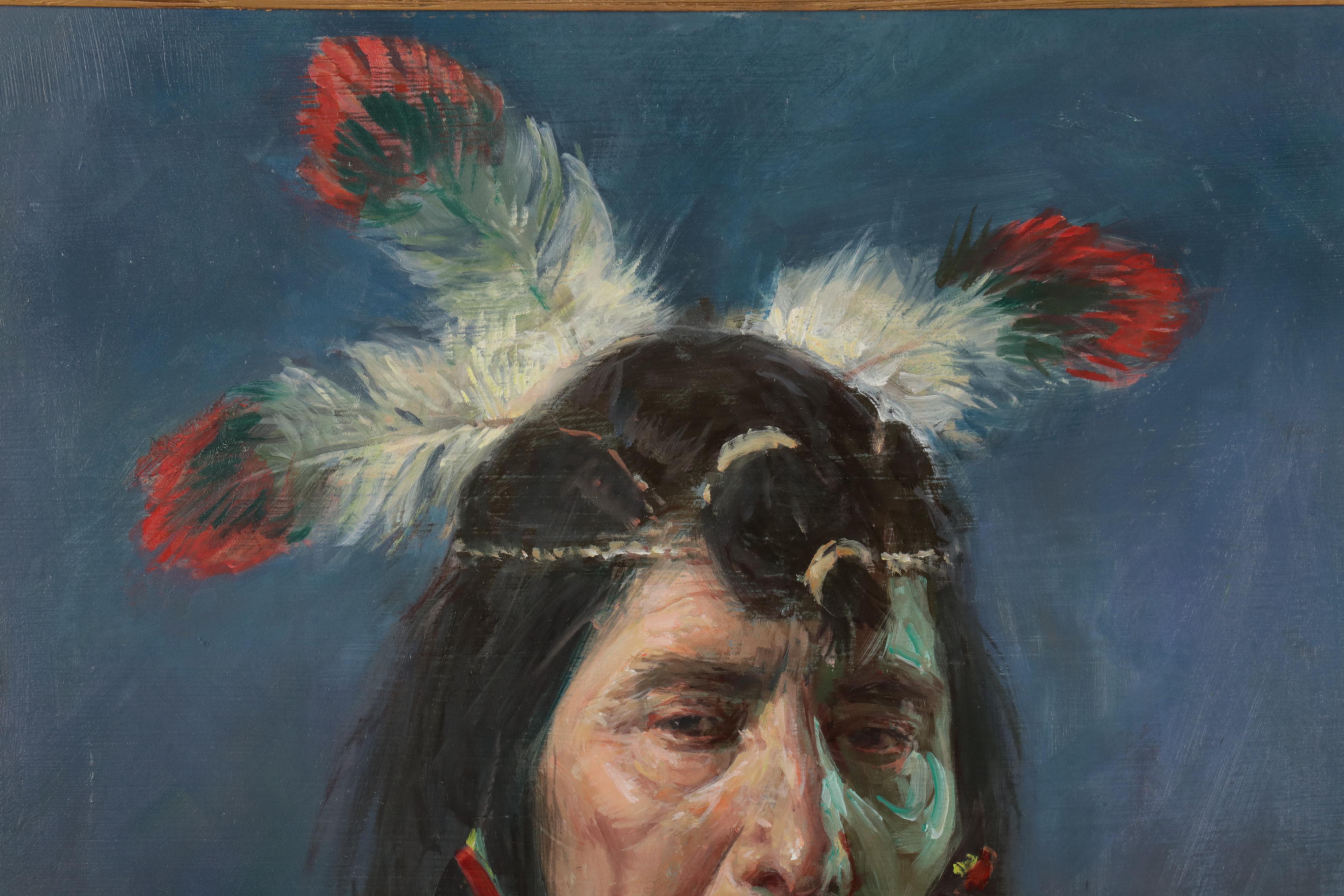Lajos Markos Oil Study of Native American Head in Western Sky