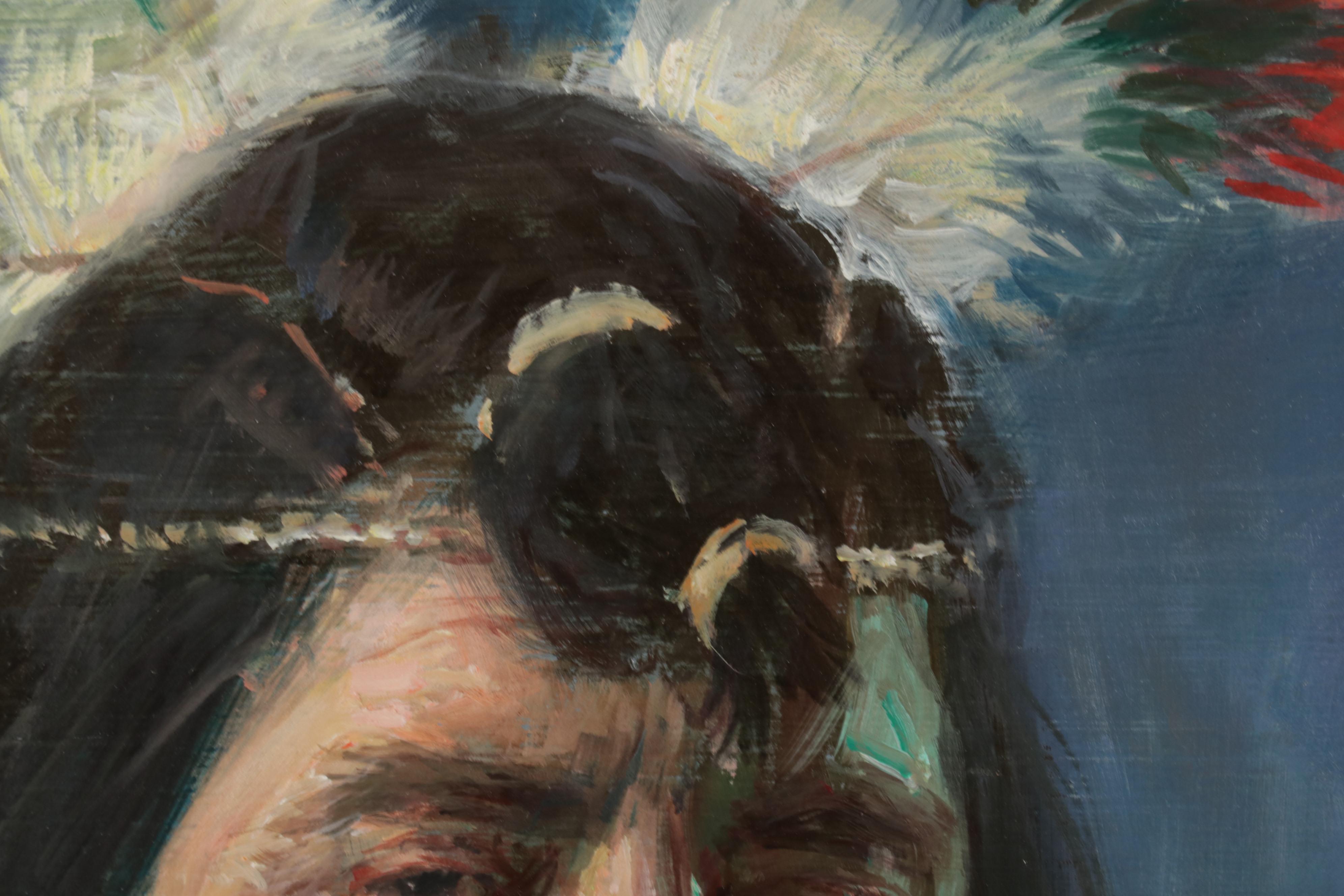 Lajos Markos Oil Study of Native American Head in Western Sky