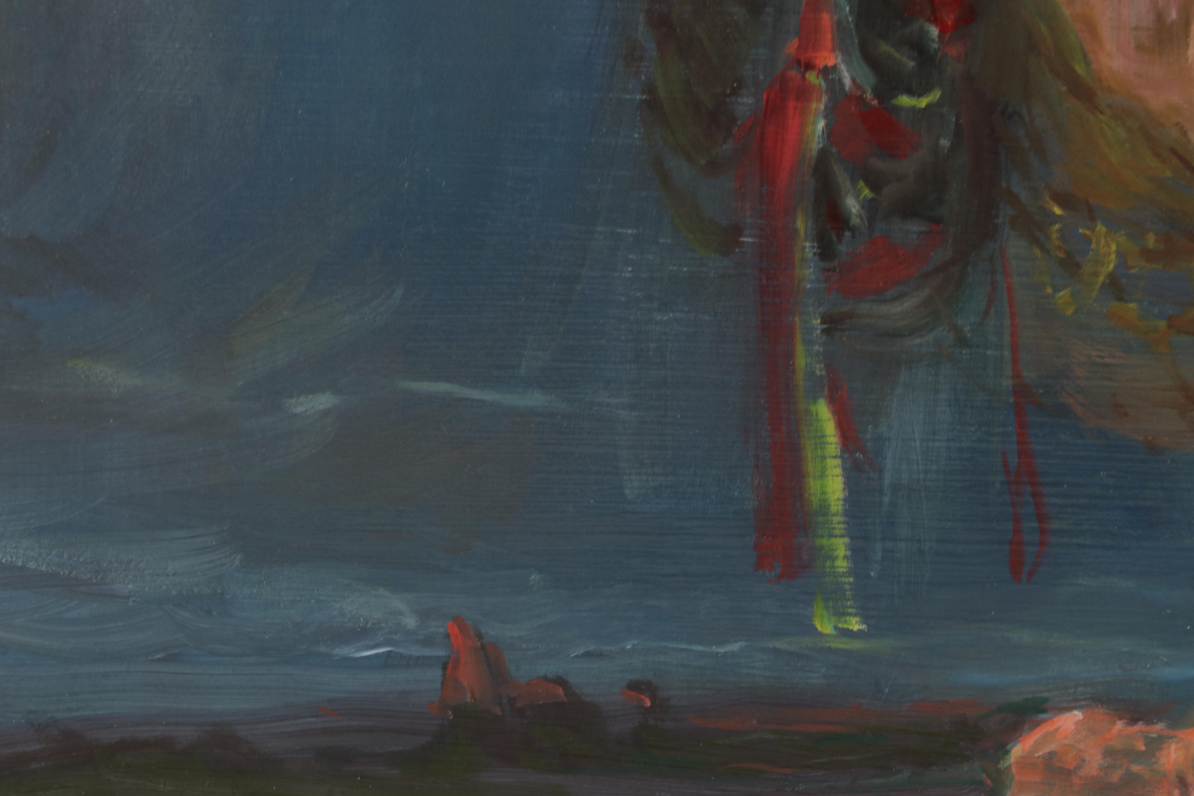 Lajos Markos Oil Study of Native American Head in Western Sky