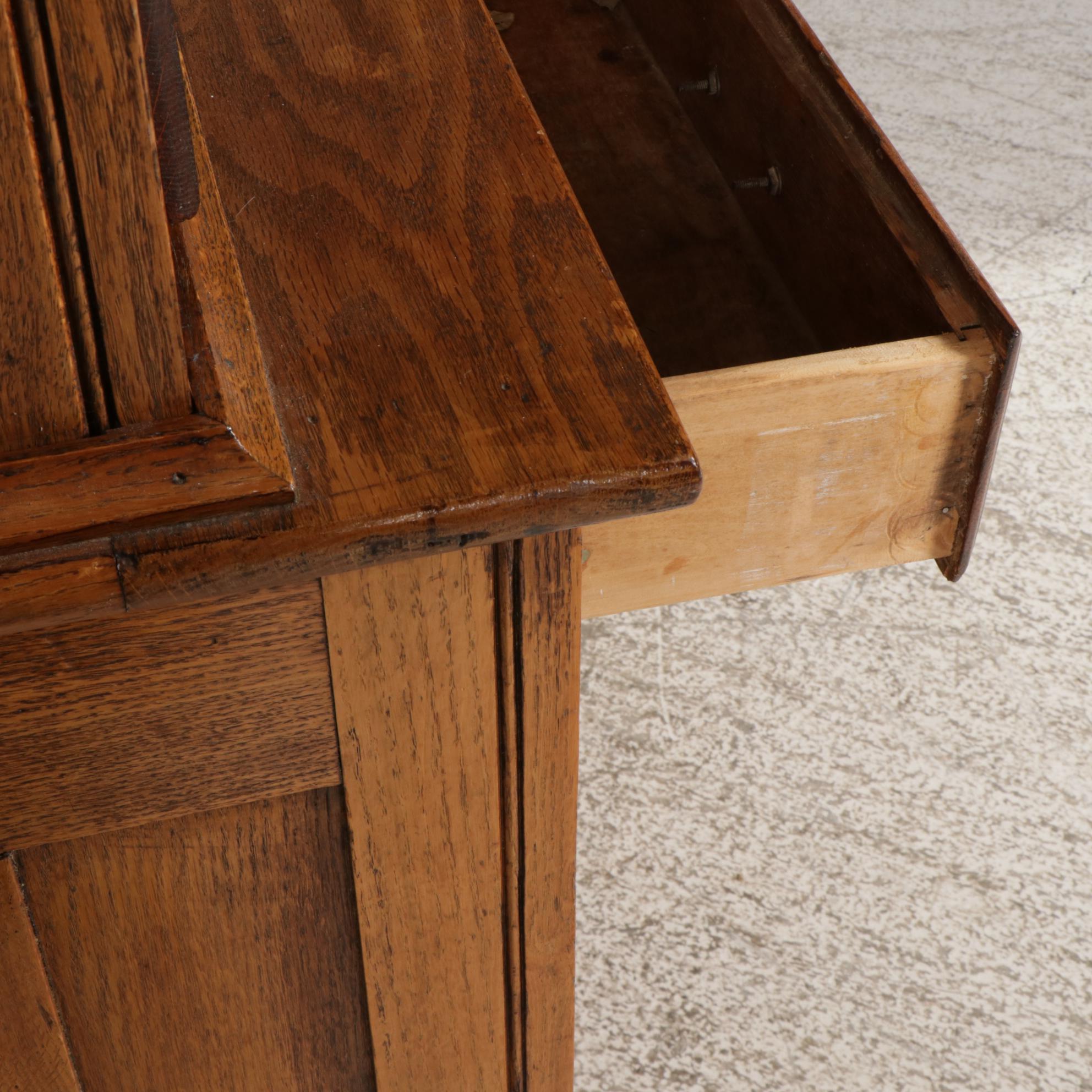 Late Victorian Oak Two-Piece China Cabinet