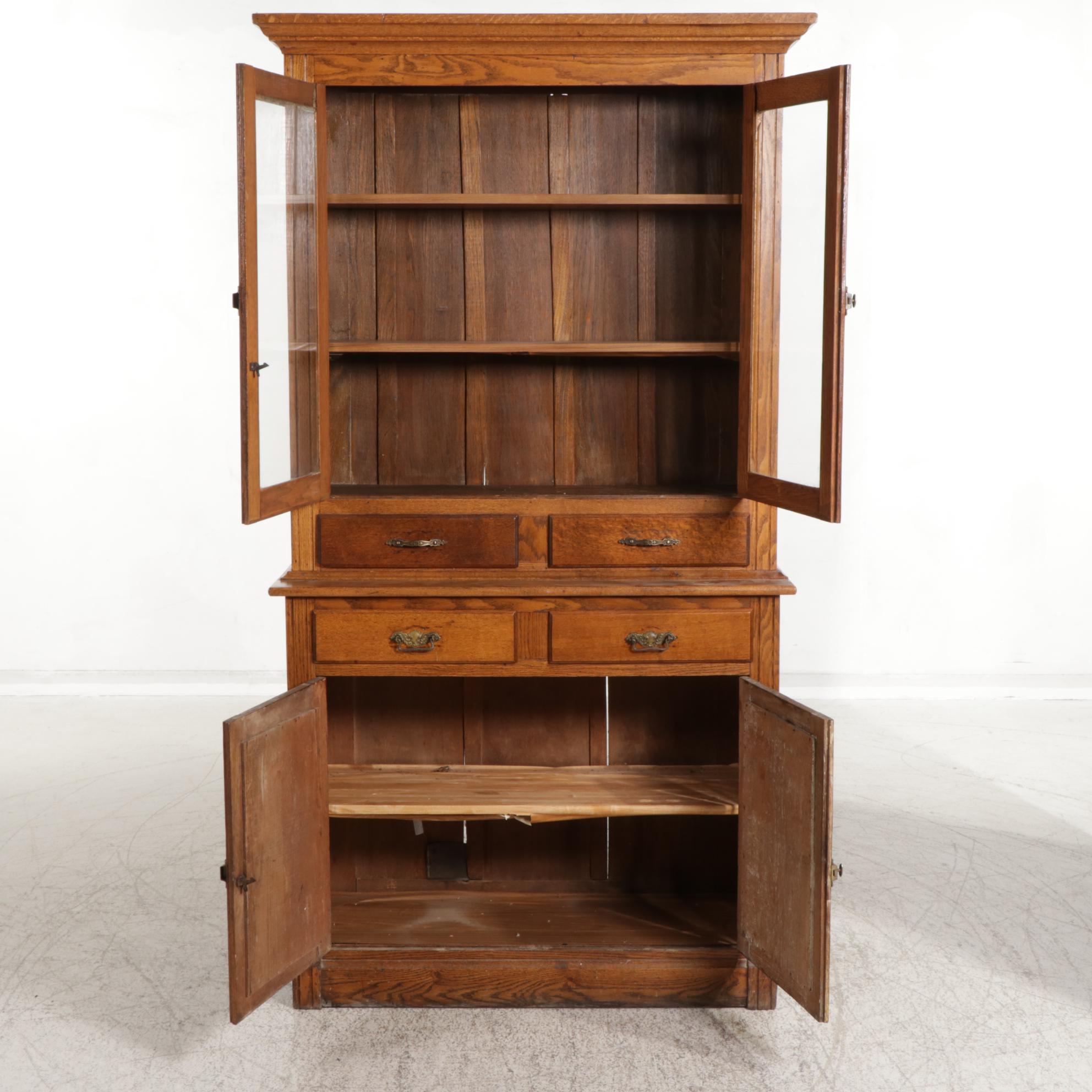 Late Victorian Oak Two-Piece China Cabinet