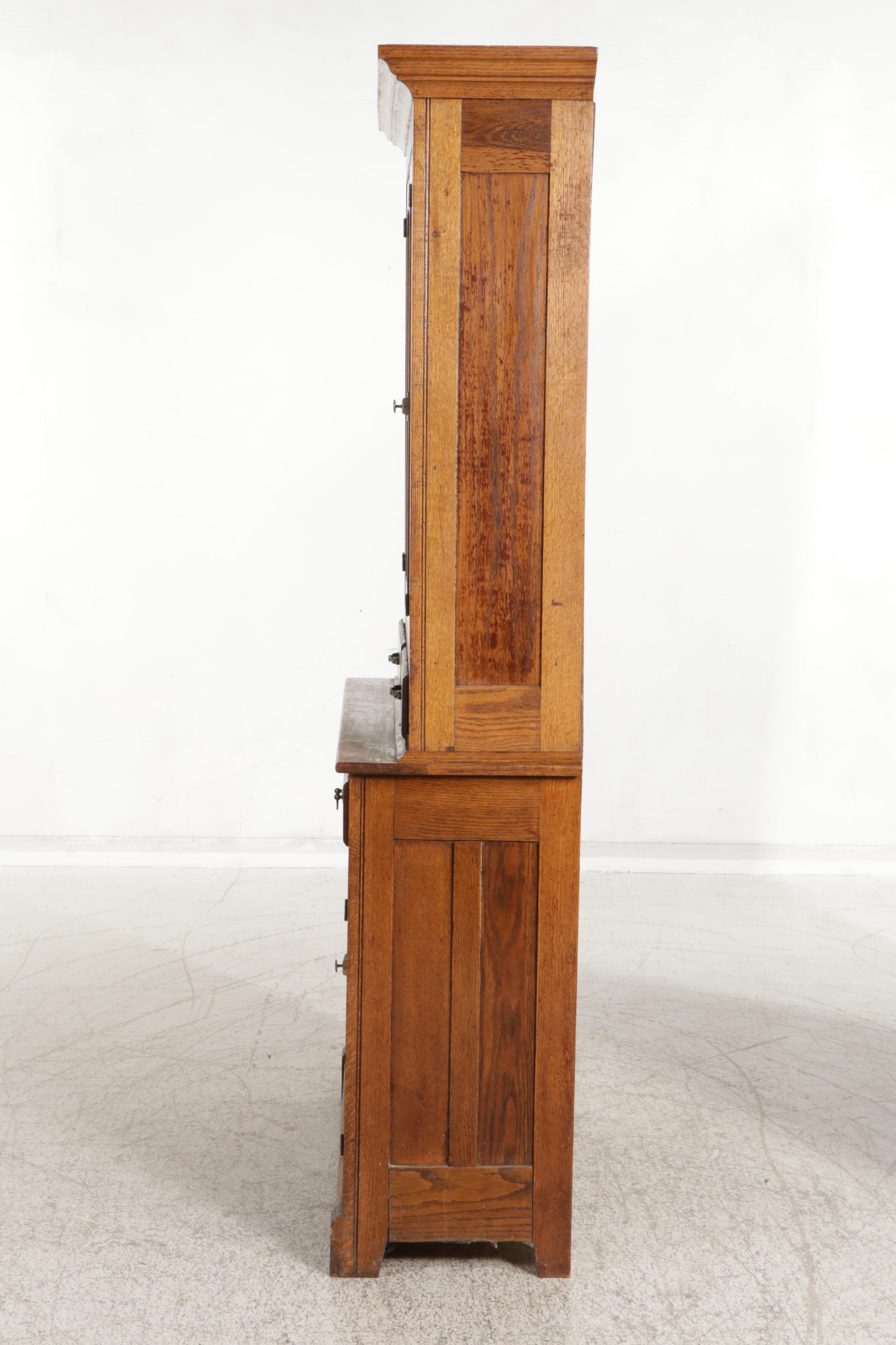 Late Victorian Oak Two-Piece China Cabinet