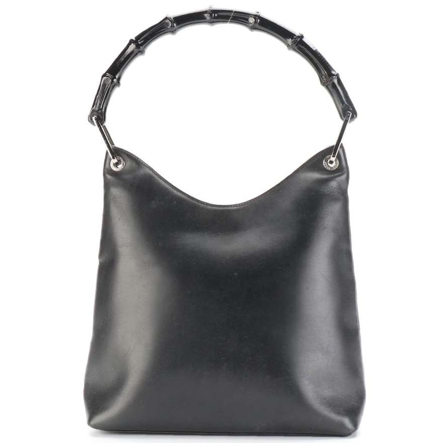 Gucci Bamboo Slim Hobo Bag in Smooth Black Leather