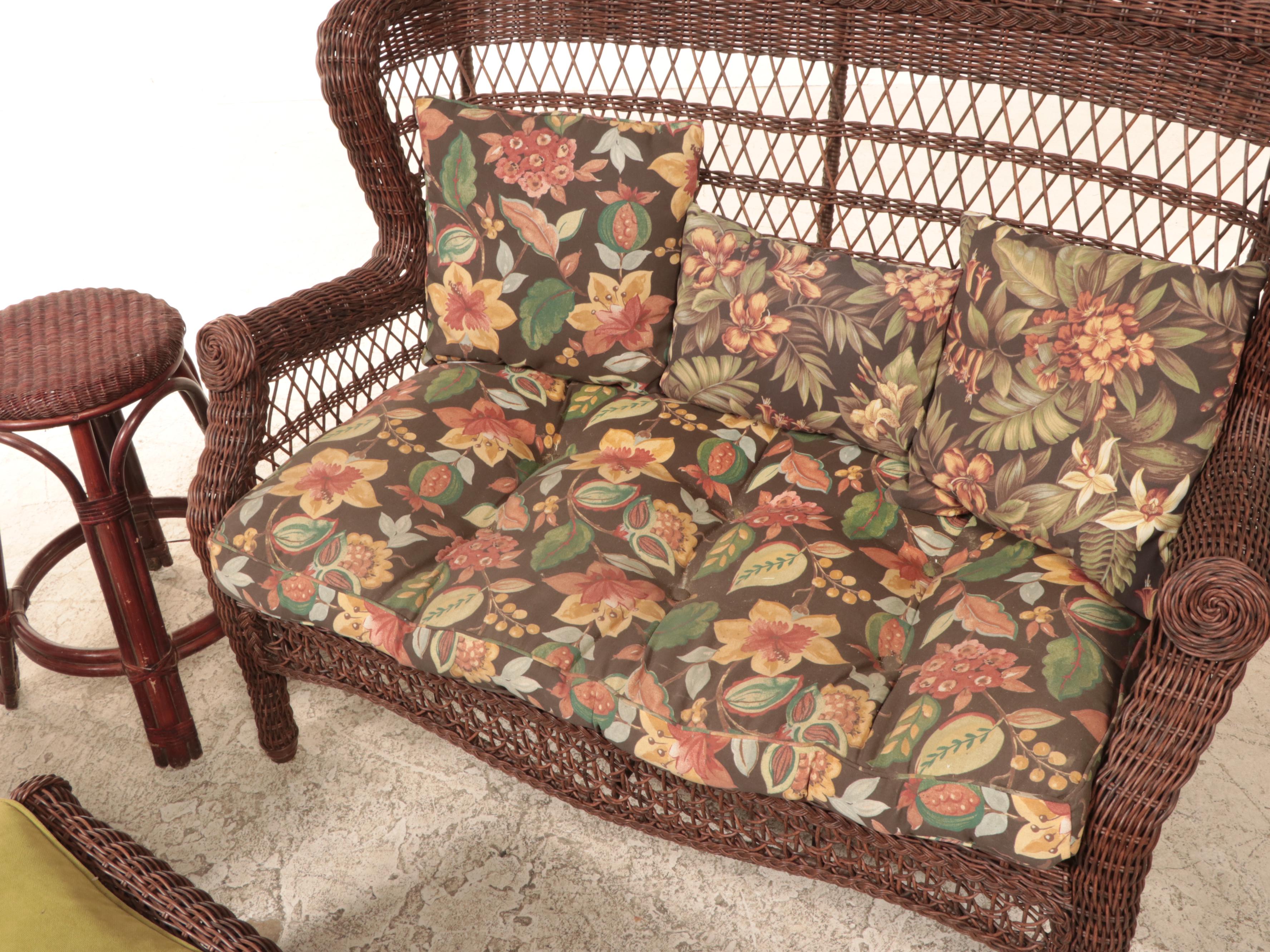 FivePiece Resin Wicker Patio Lounge Group Plus Rattan Counter Stool EBTH