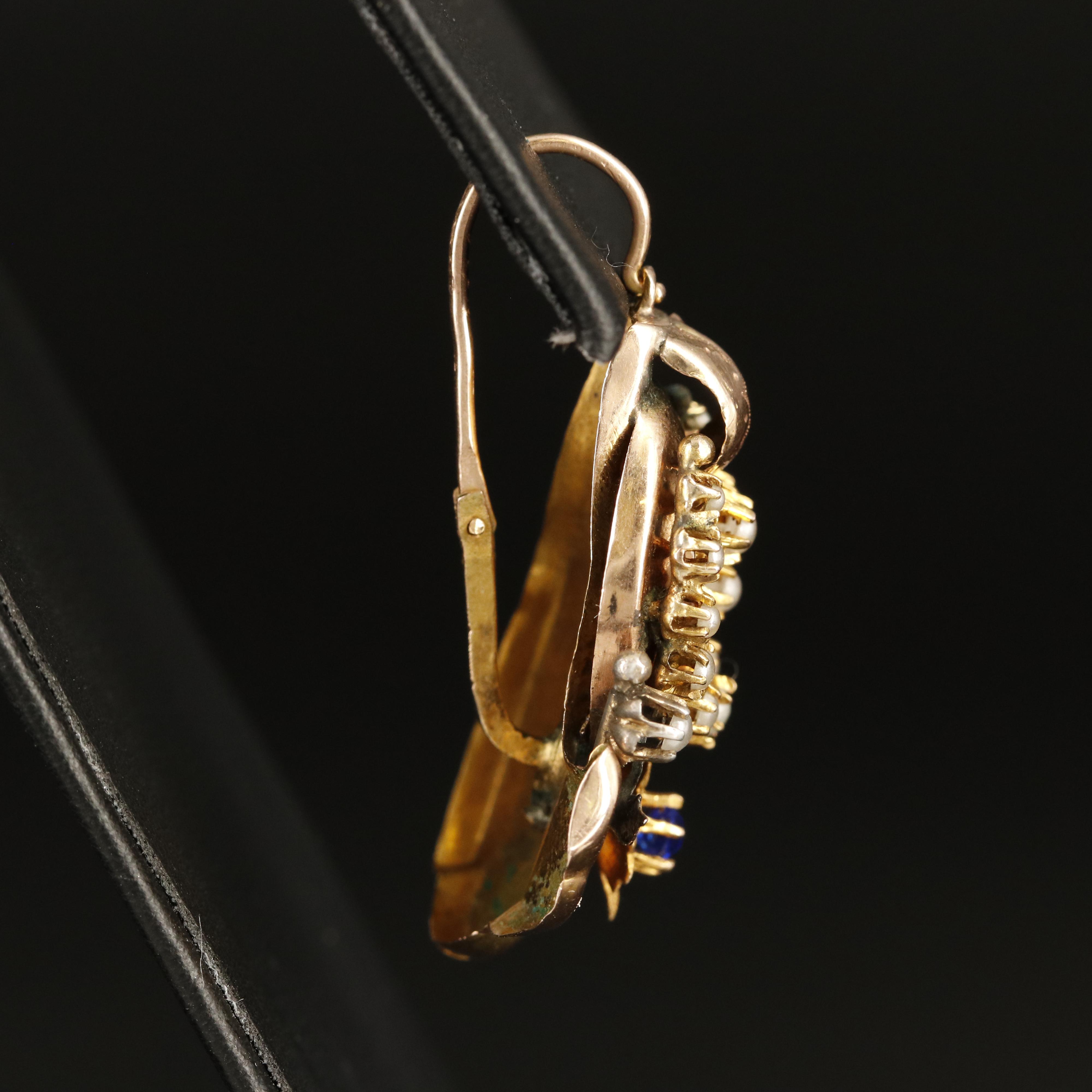 Victorian 10K Rose Gold Glass and Imitation Pearl Earrings