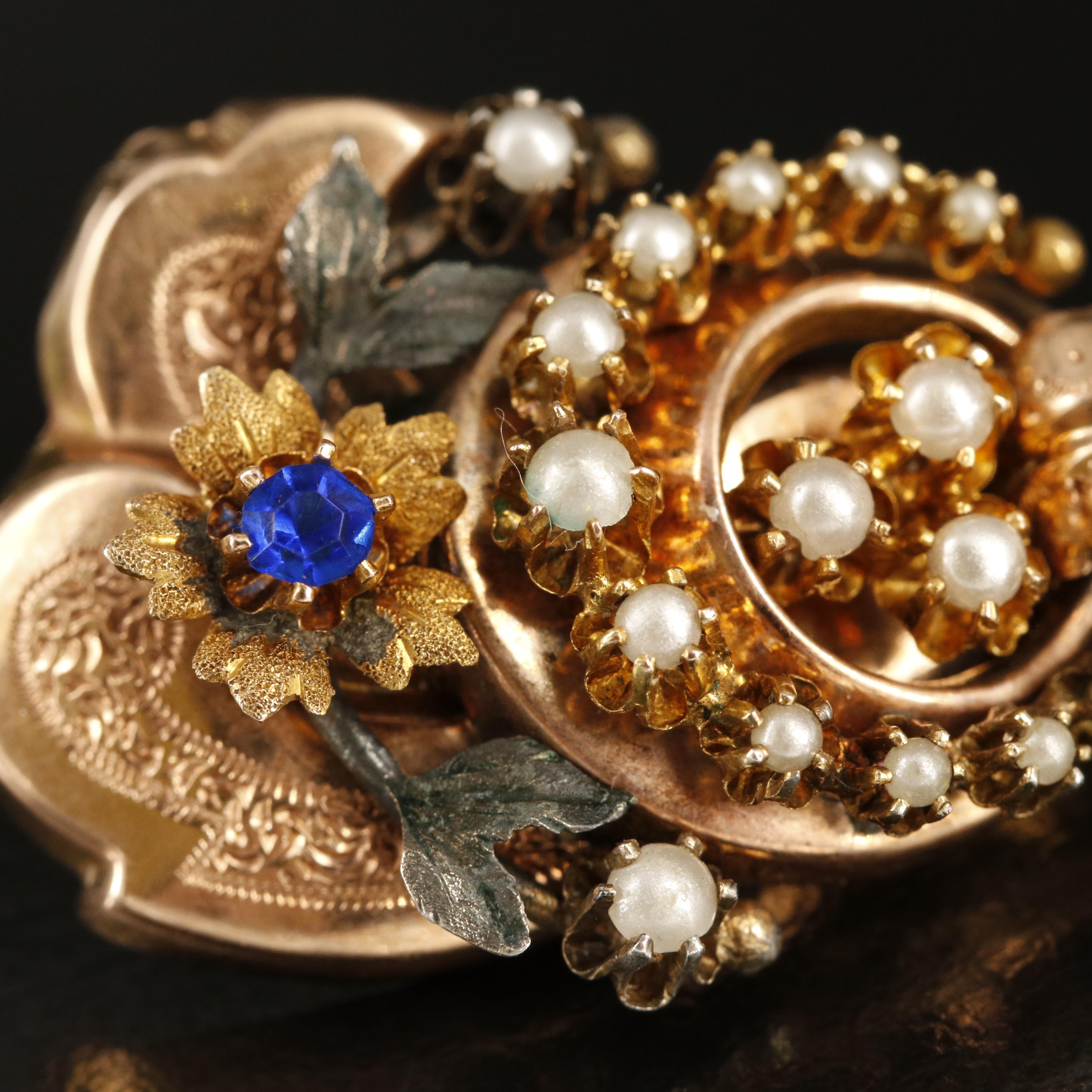 Victorian 10K Rose Gold Glass and Imitation Pearl Earrings