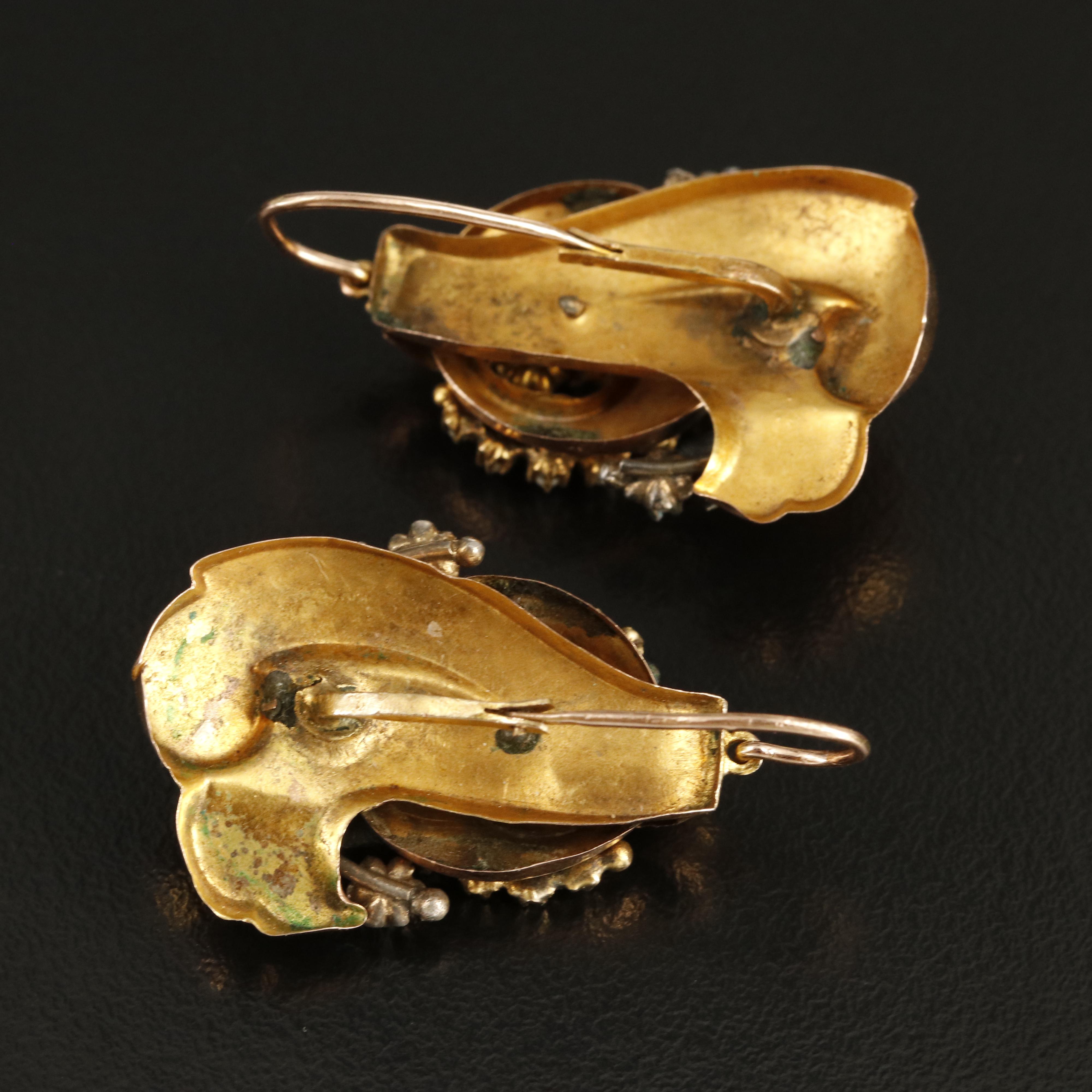 Victorian 10K Rose Gold Glass and Imitation Pearl Earrings