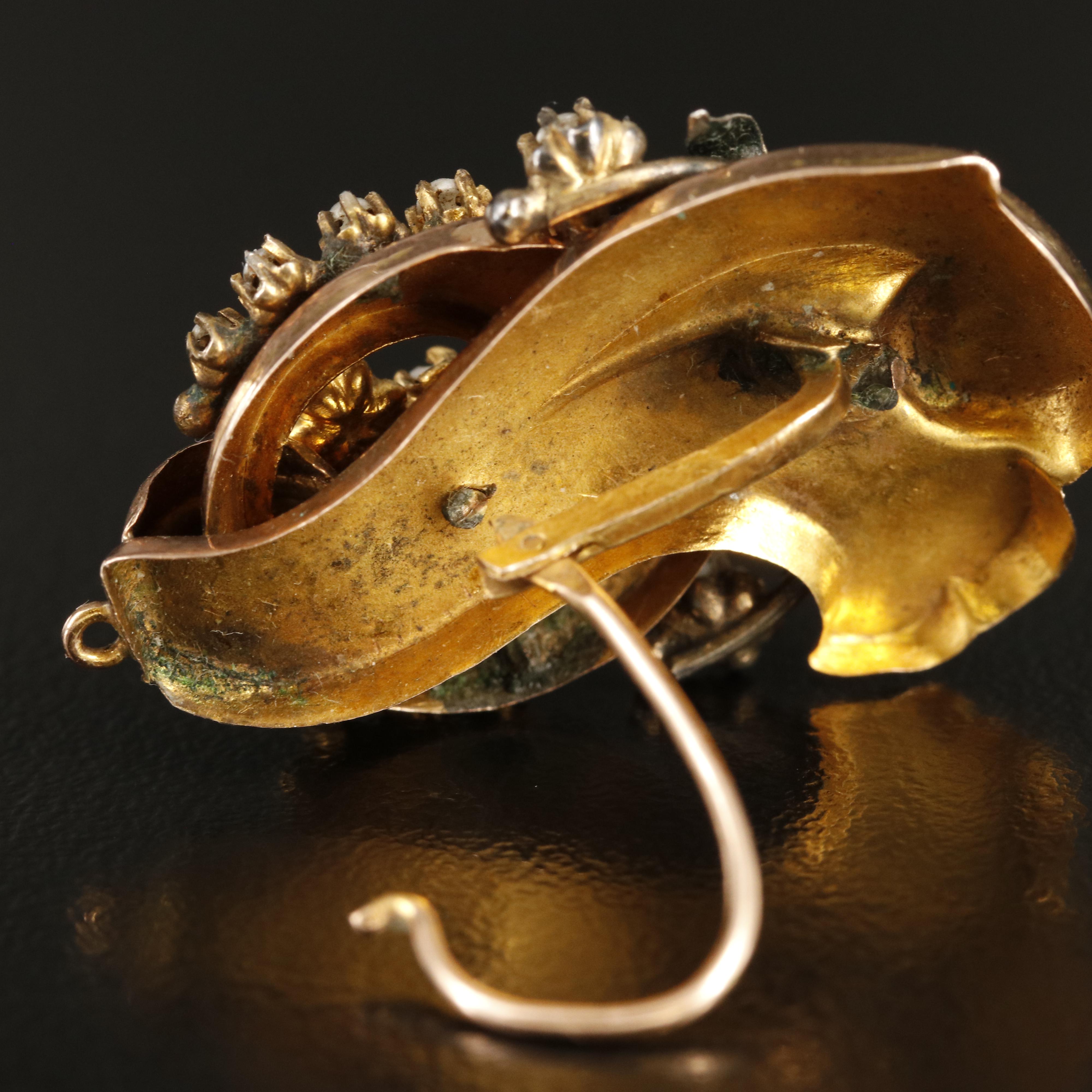 Victorian 10K Rose Gold Glass and Imitation Pearl Earrings