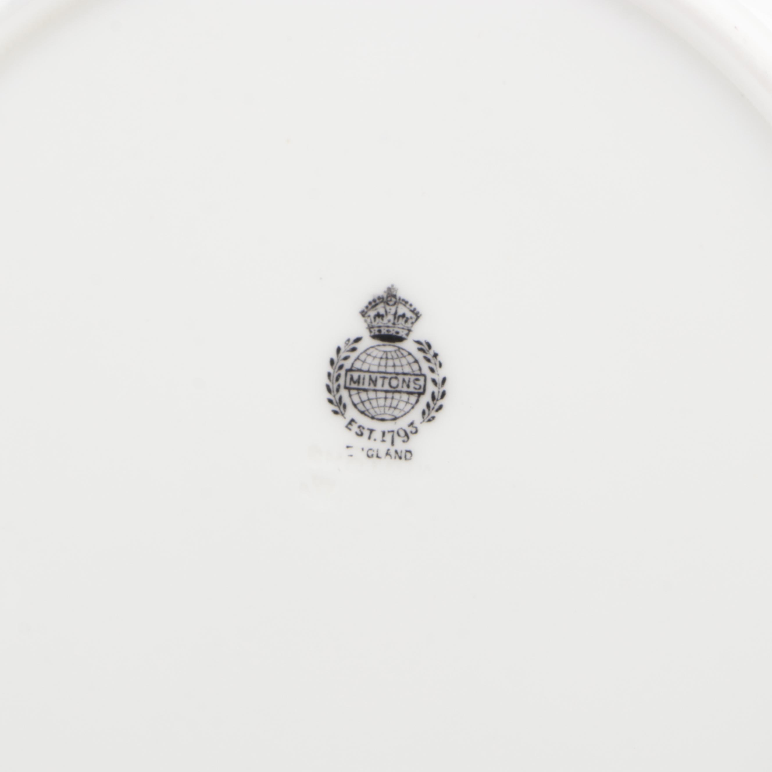 Minton Neoclassical Style Fruit Urn and Swag Bone China Luncheon Plates