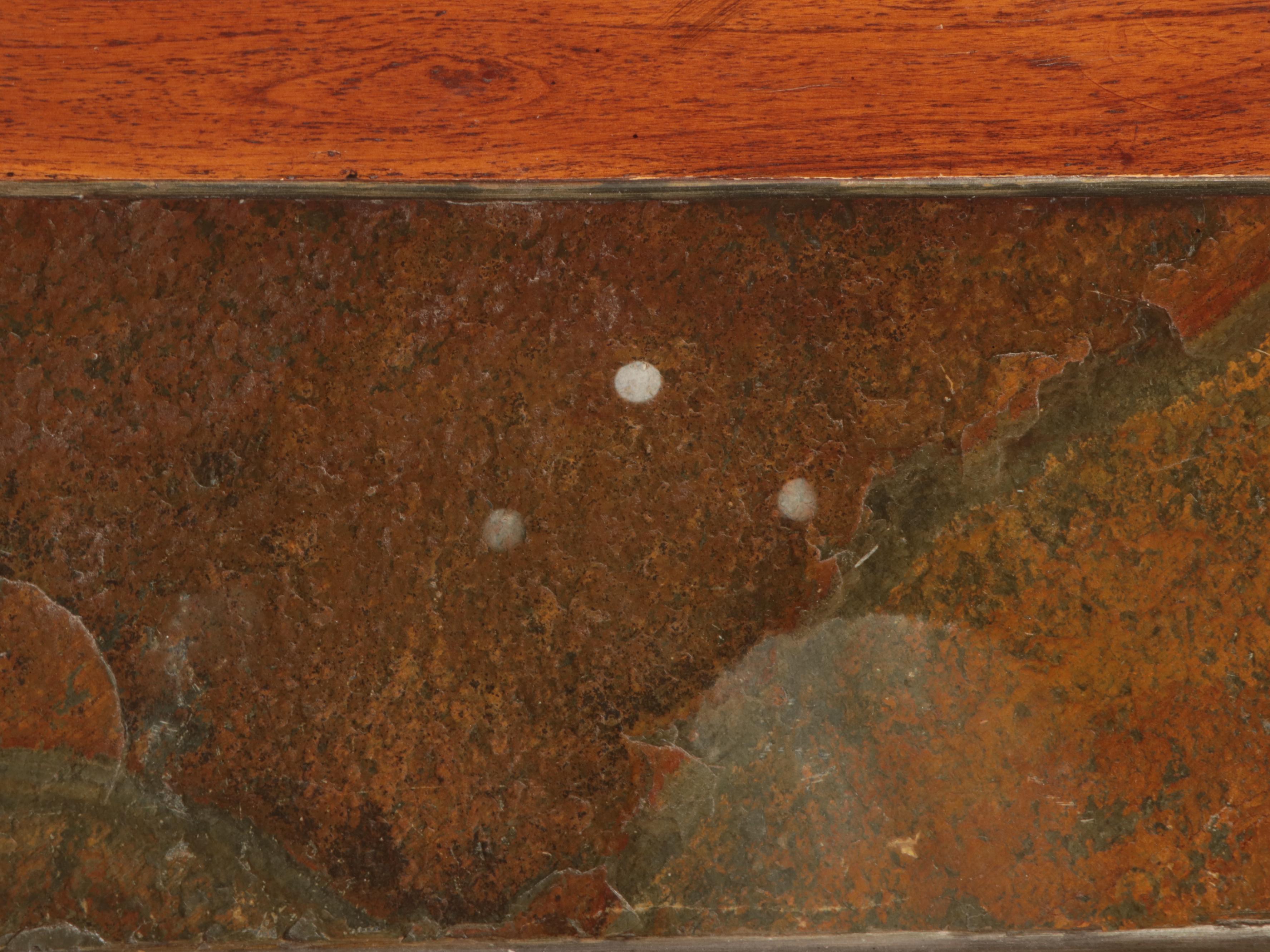 Contemporary Patinated Metal, Hardwood, and Slate Tile Console Table