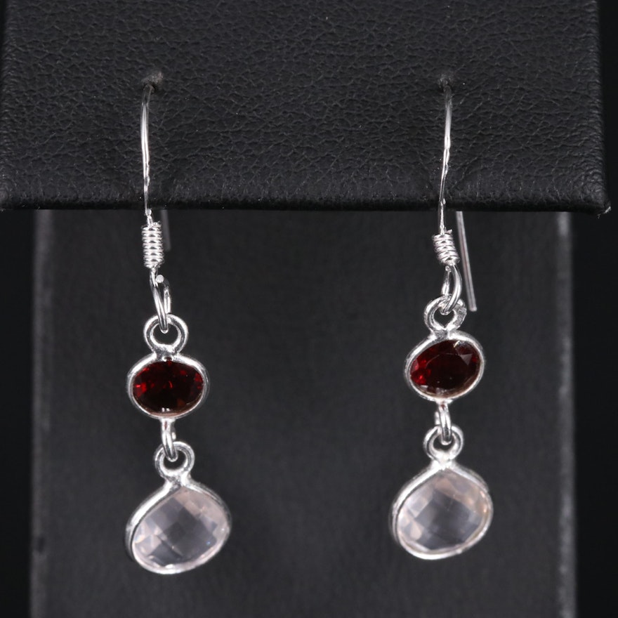 Sterling Silver Garnet and Quartz Earrings