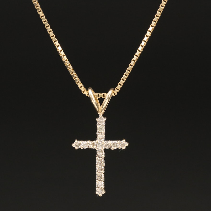 10K 0.50 CTW Diamond Cross Pendant Necklace
