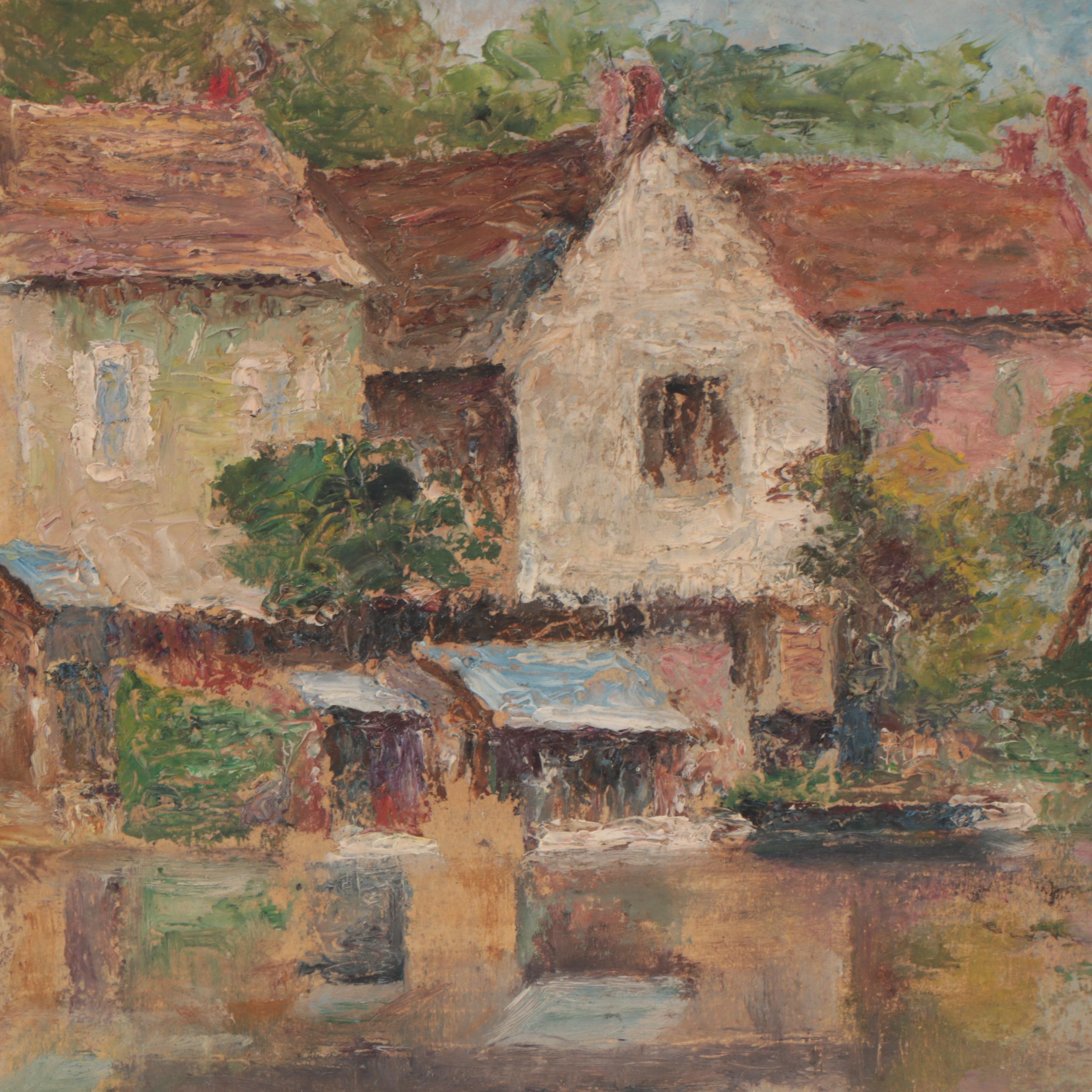 Oil Painting of European Village Scene