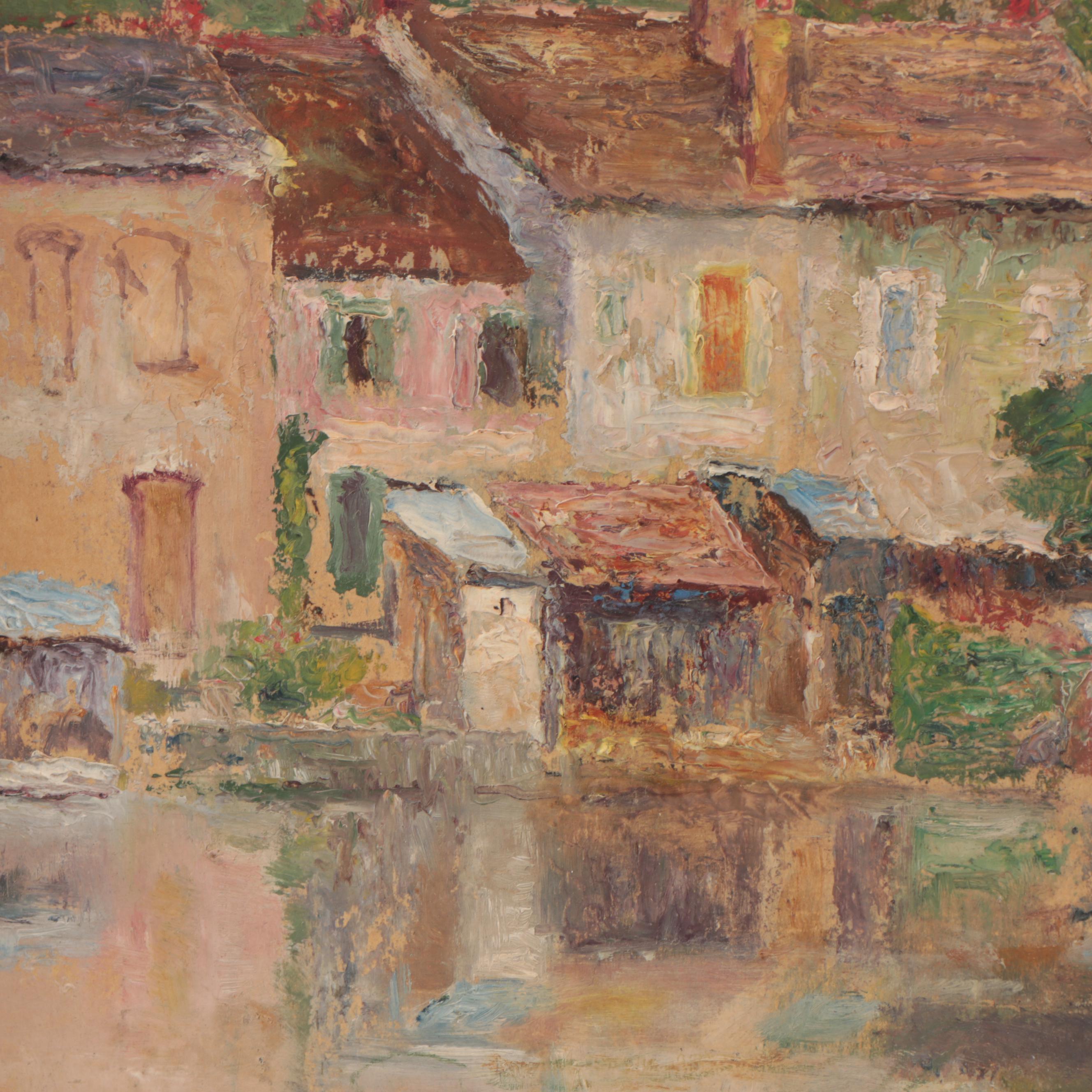 Oil Painting of European Village Scene