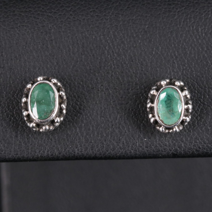 Sterling Silver Emerald Stud Earrings