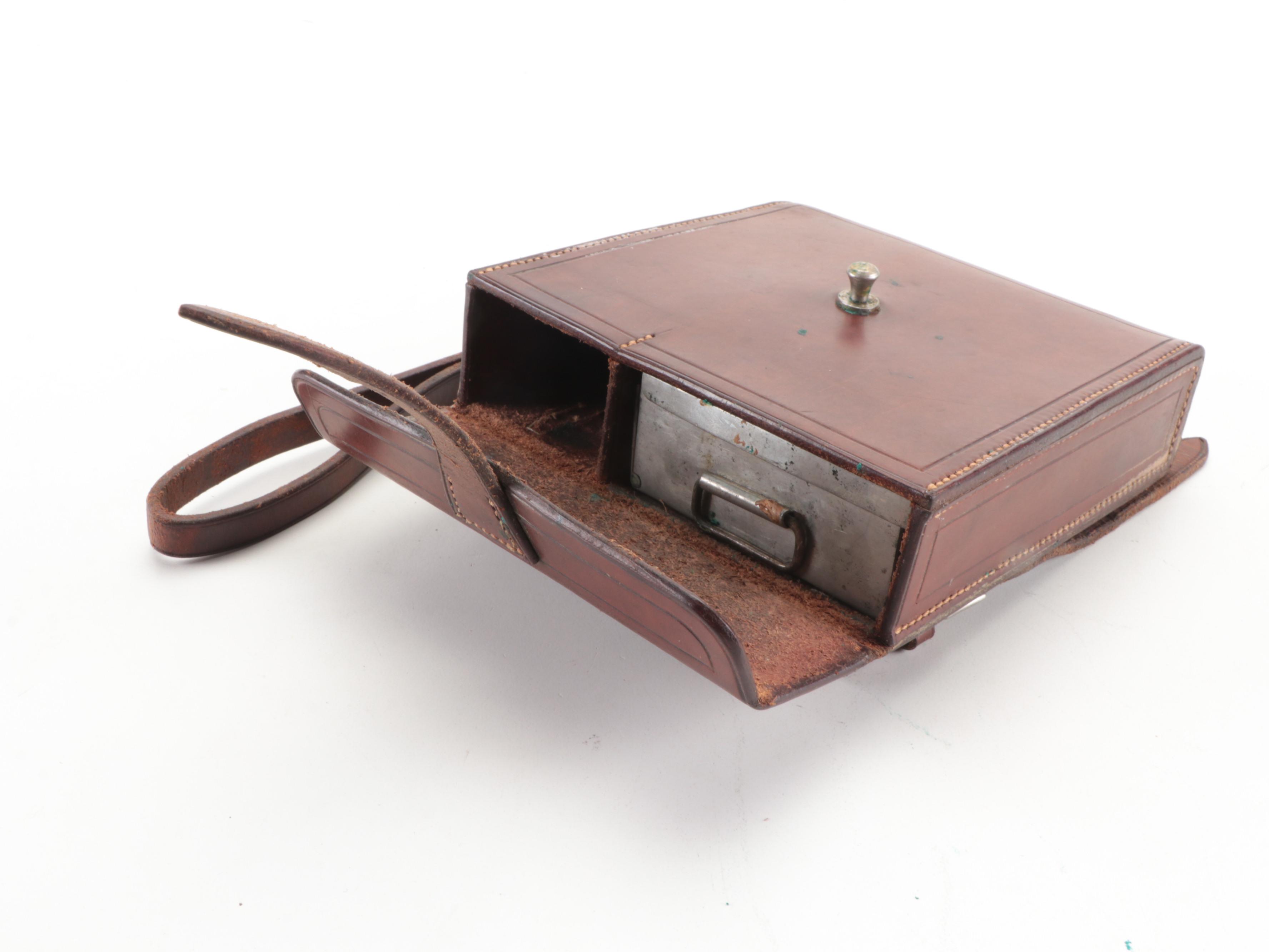 British Hunting Canteen Sandwich Bag and Glass Riding Flask with Leather Case