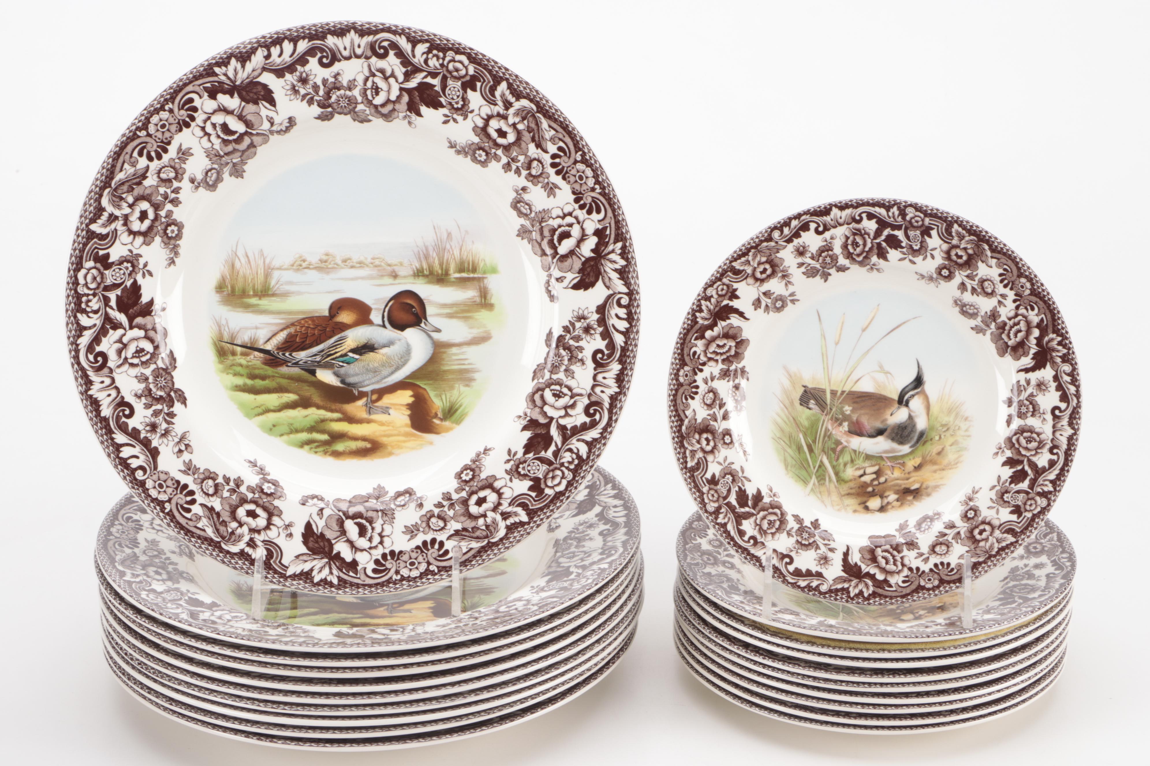 Spode "Woodland" Dinnerware and Flat Cups with Saucers