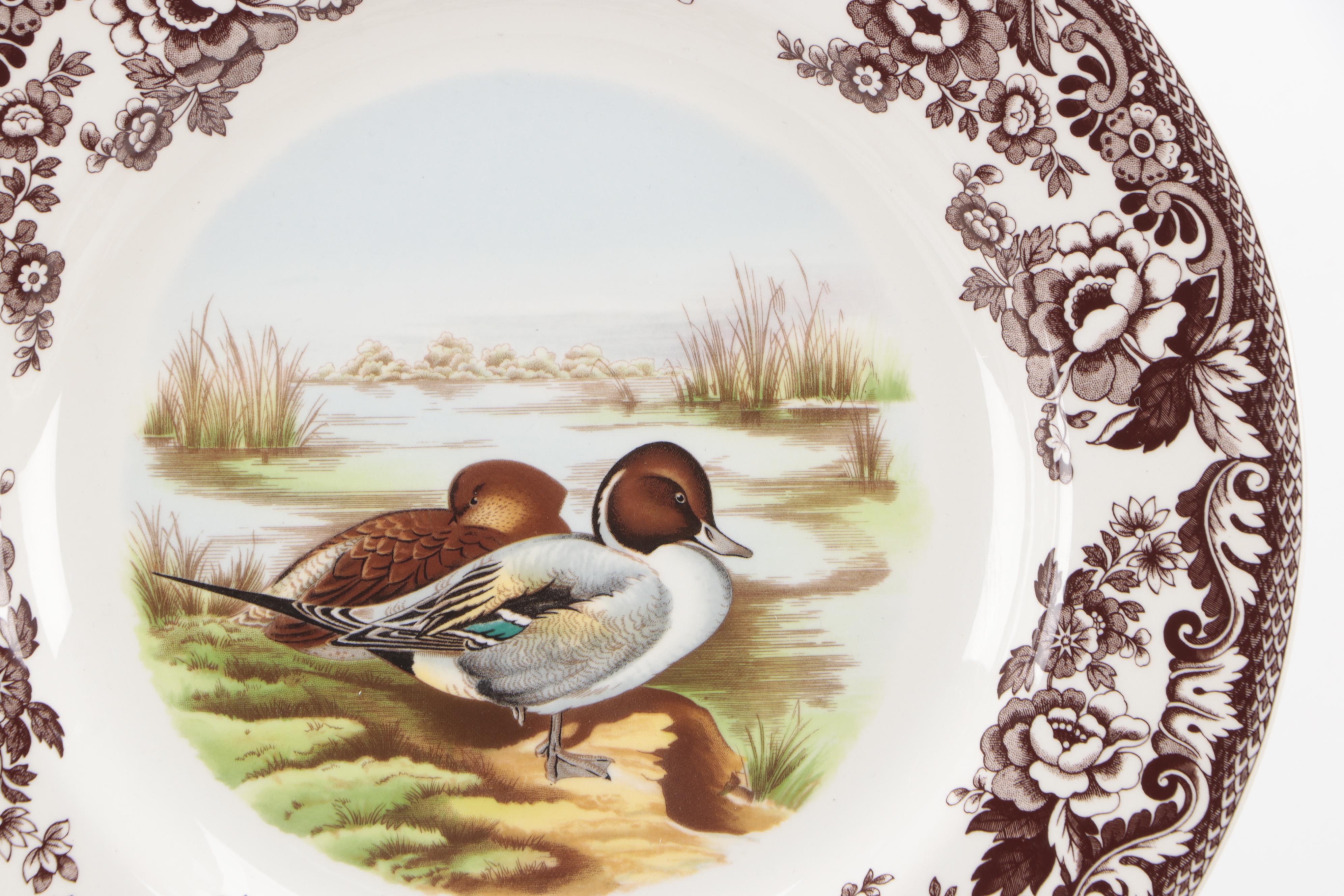 Spode "Woodland" Dinnerware and Flat Cups with Saucers