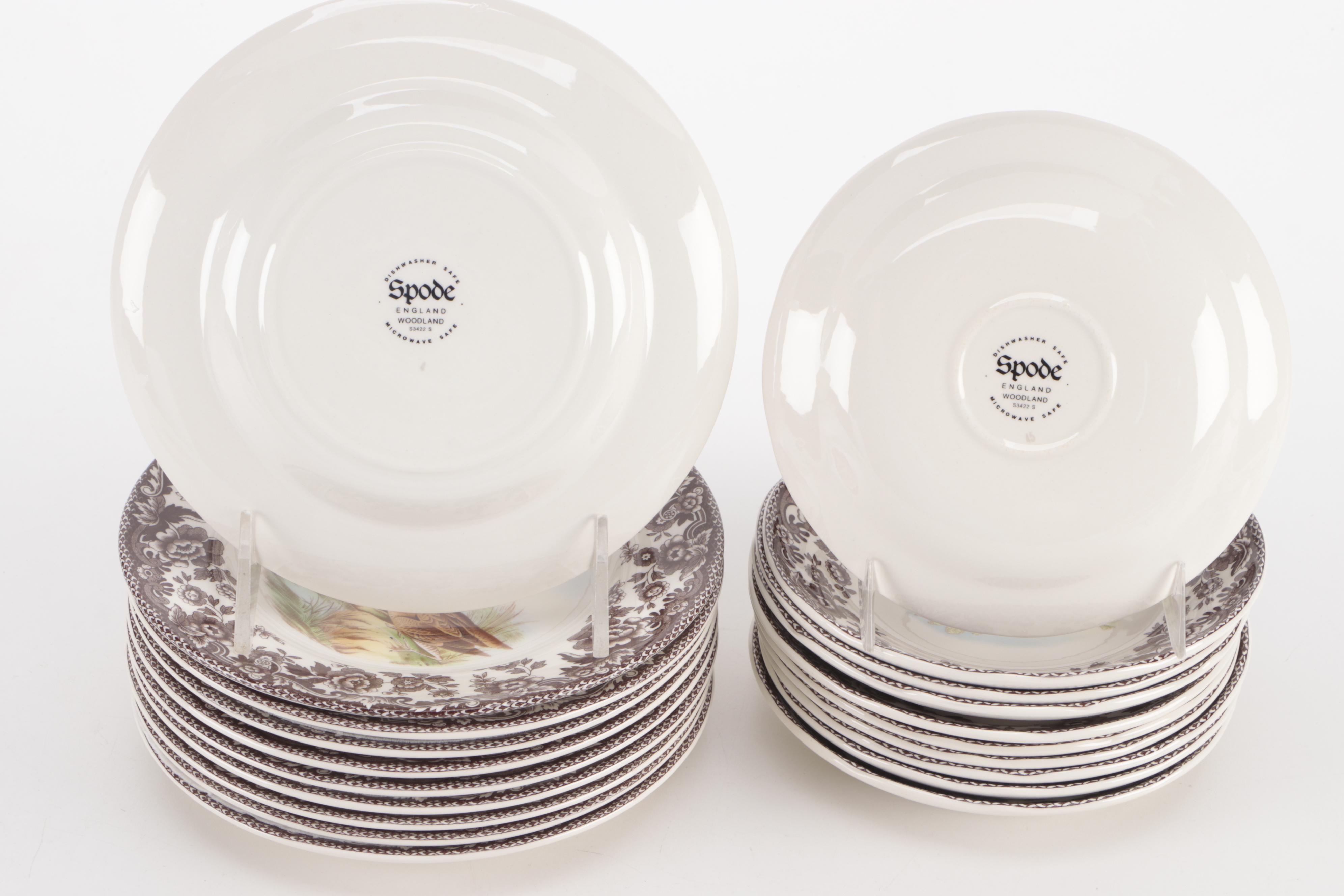 Spode "Woodland" Dinnerware and Flat Cups with Saucers