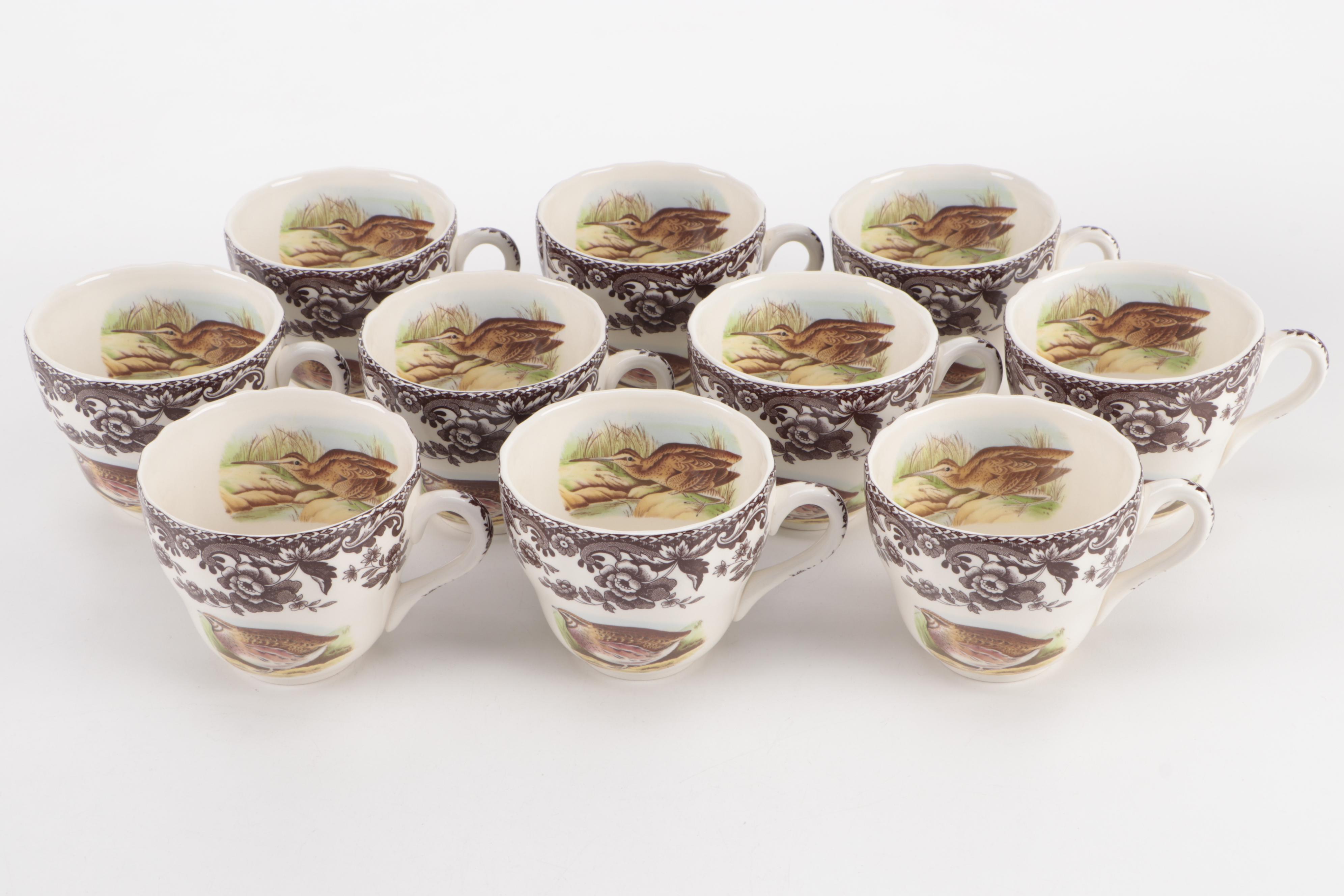 Spode "Woodland" Dinnerware and Flat Cups with Saucers