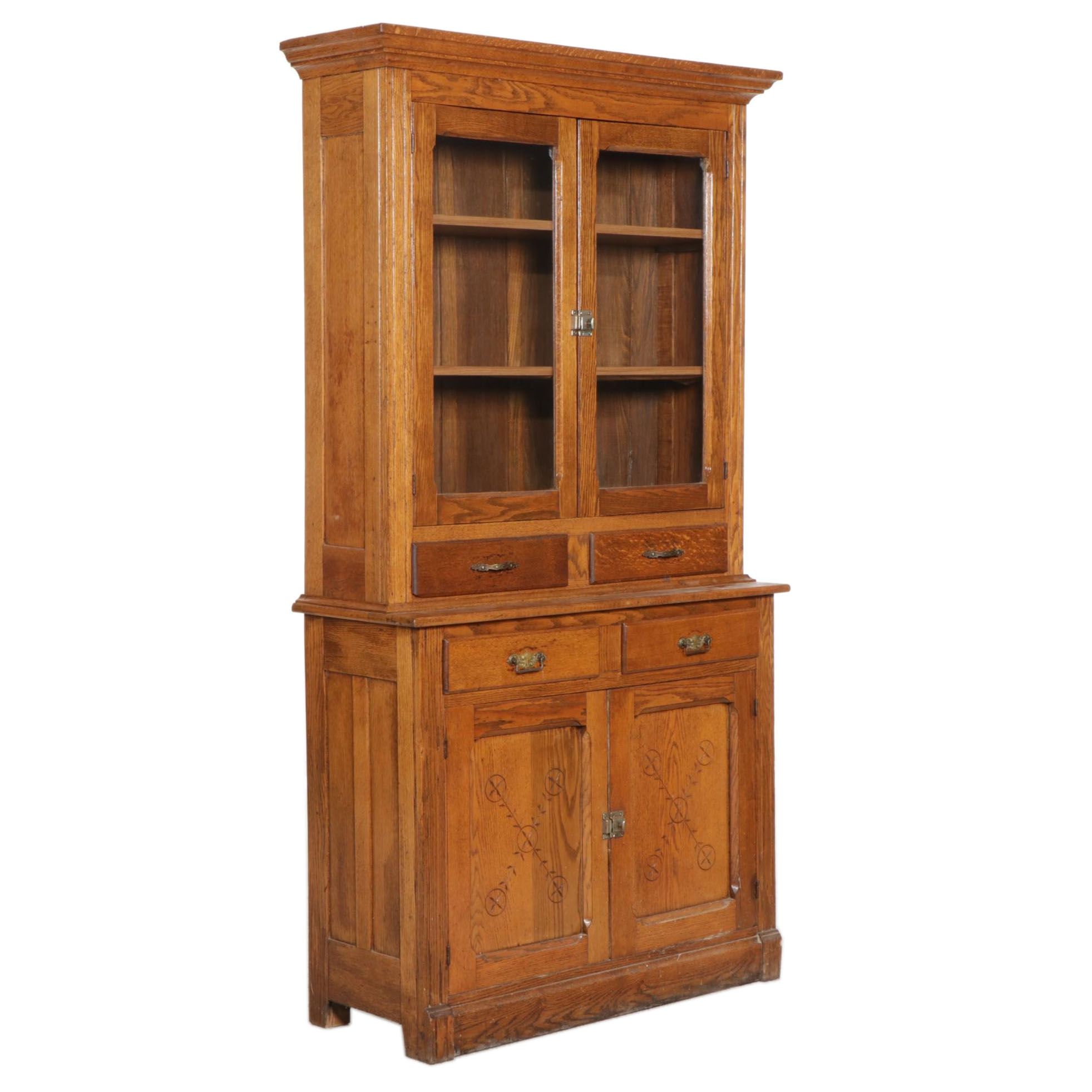 Late Victorian Oak Two-Piece China Cabinet