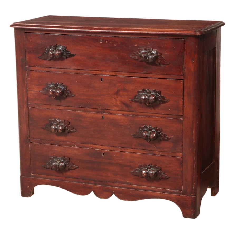 Victorian Pine Four-Drawer "Cottage" Chest, Late 19th Century