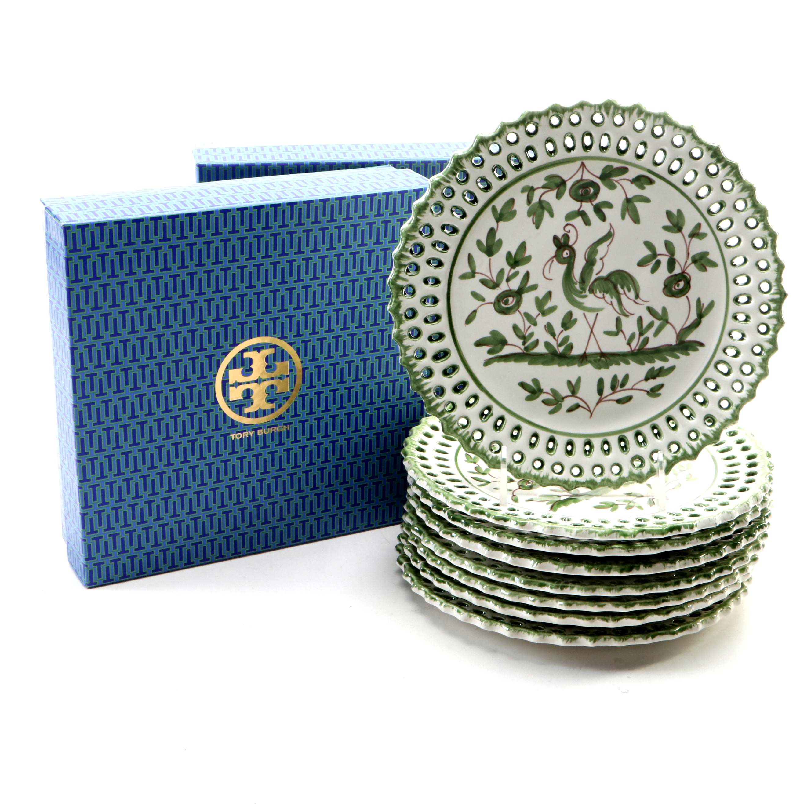 Tory Burch "Oiseau" Hand-Painted Earthenware Salad Plates