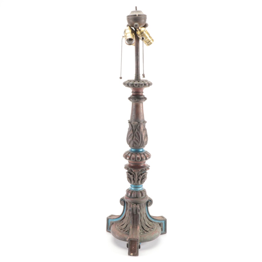 Neoclassical Style Cold-Painted Metal and Copper Table Lamp, Early 20th Century