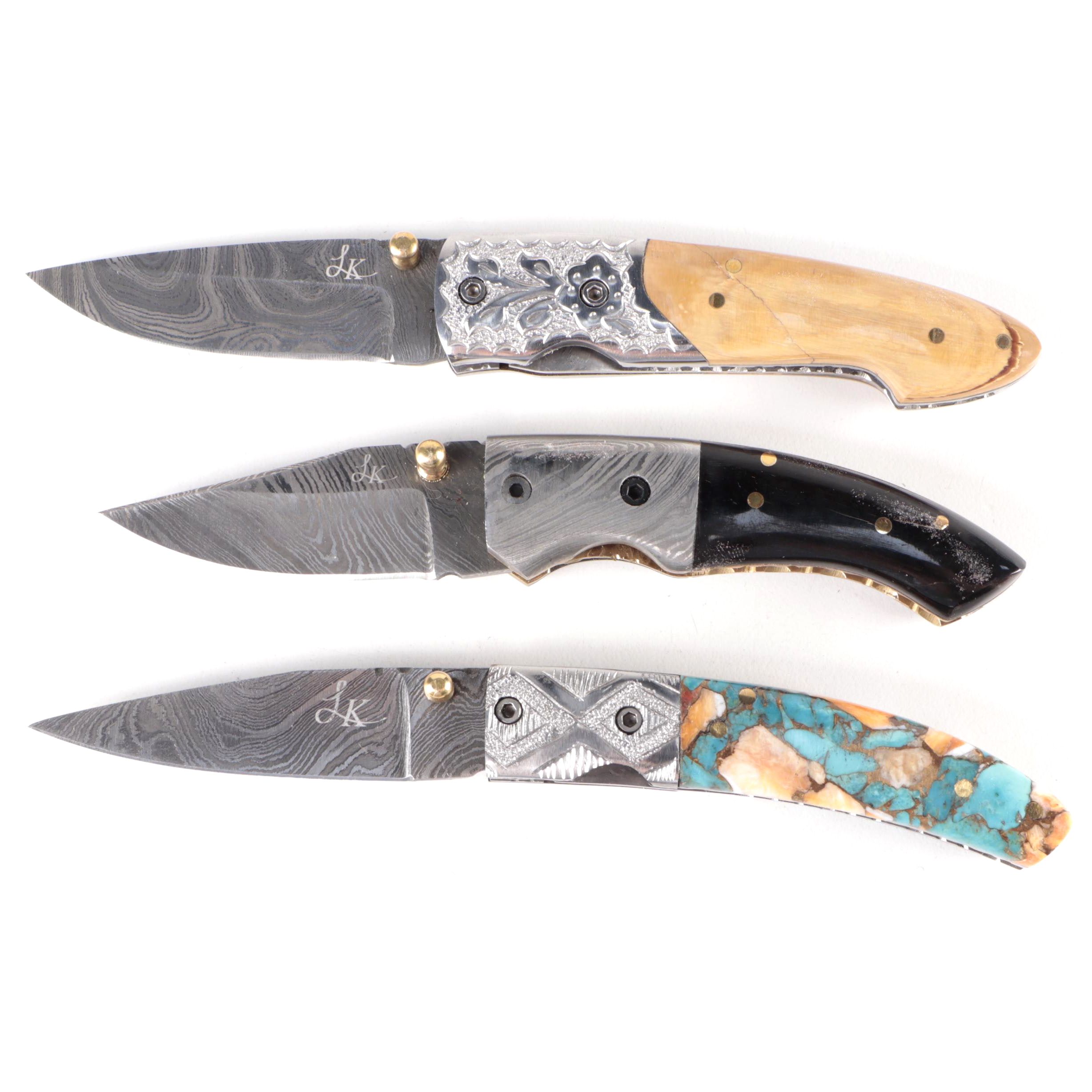 Luxury Knife Damascus Steel Folding Knives with Wood and Stone Handles