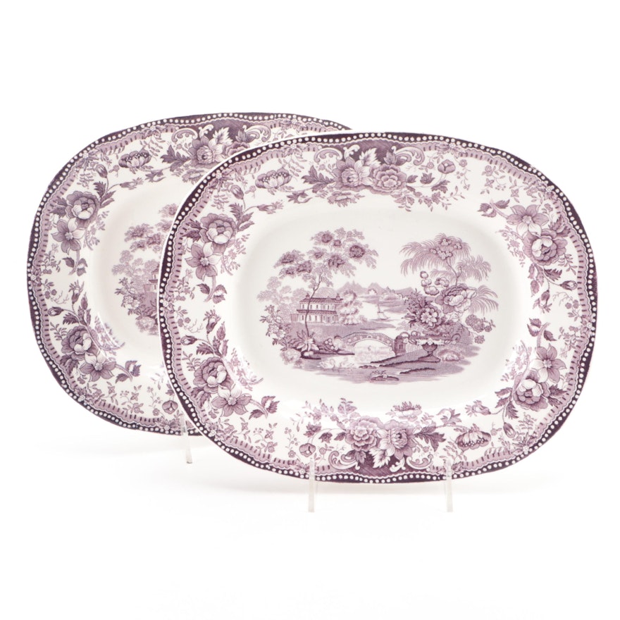 Clarice Cliff for Royal Staffordshire "Tonquin Plum" Transferware Platters