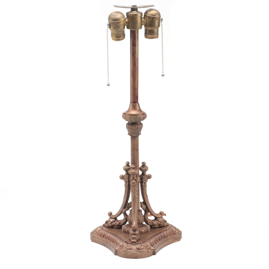 Rococo Style Bronzed Metal Dolphin and Column Table Lamp, 20th C.