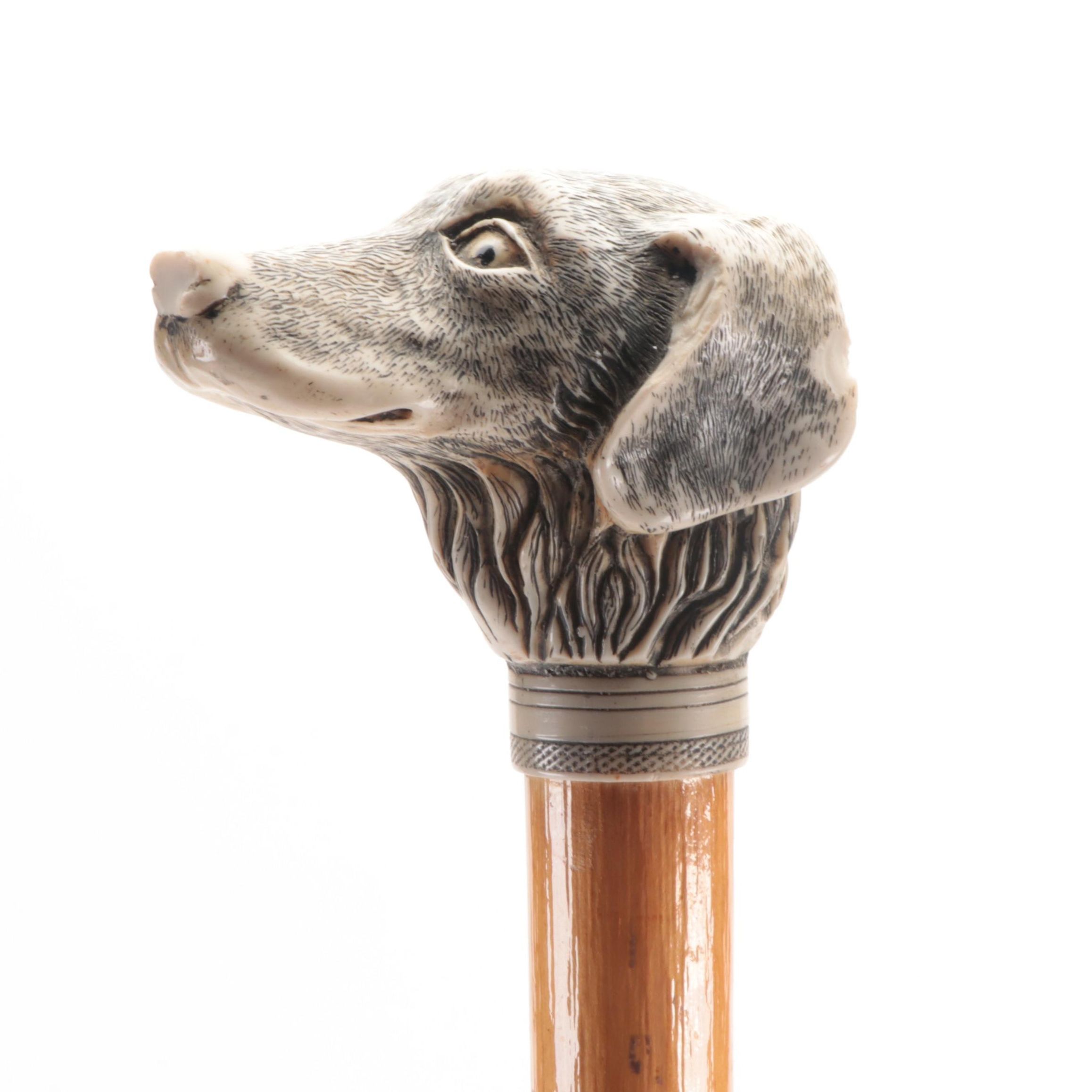 Hand-Carved Resin Dog Head Walking Stick