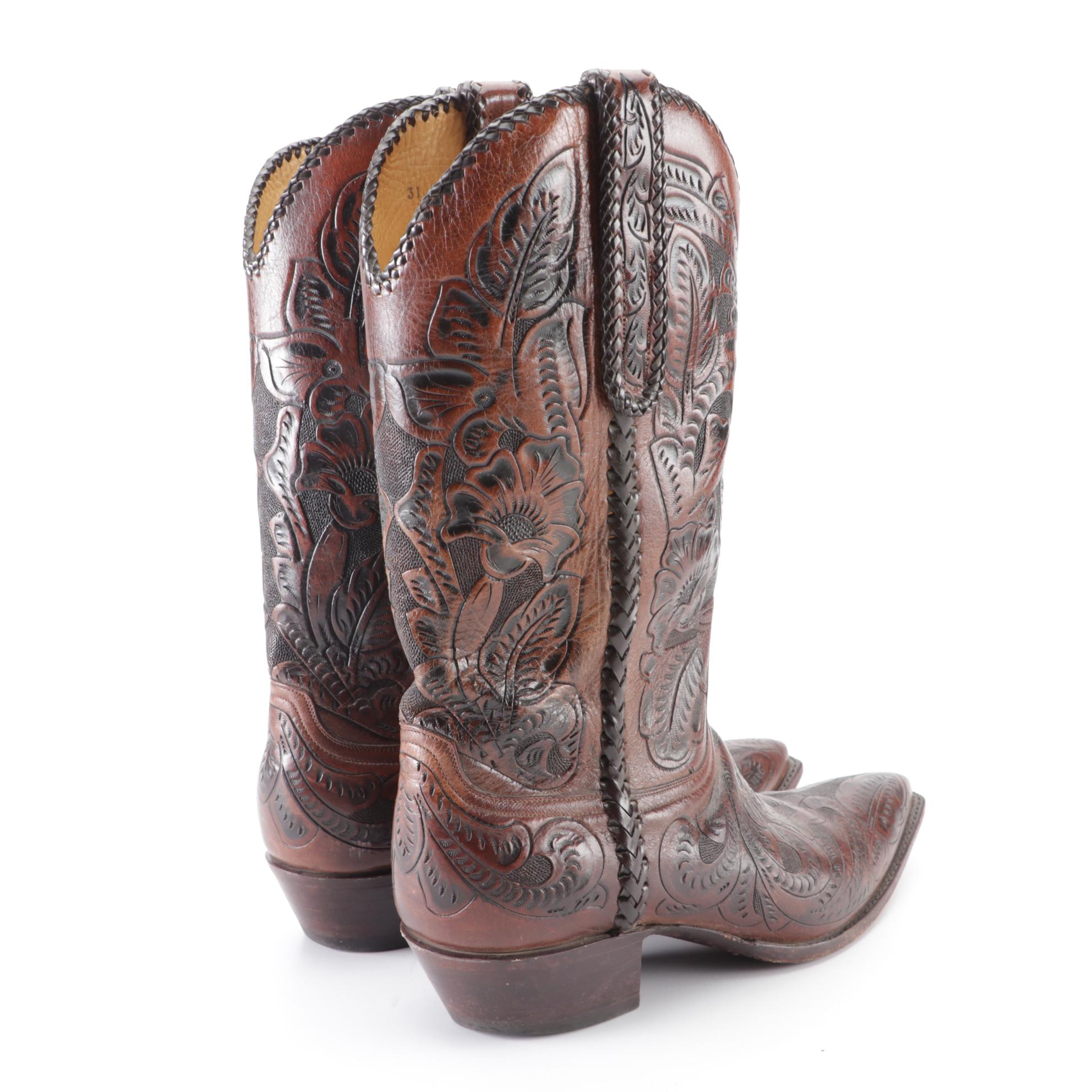Men's Larry Mahan Tooled Leather Western Boots