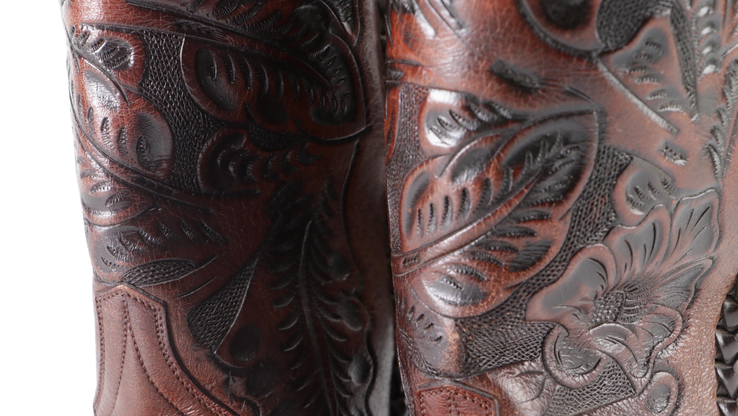 Men's Larry Mahan Tooled Leather Western Boots