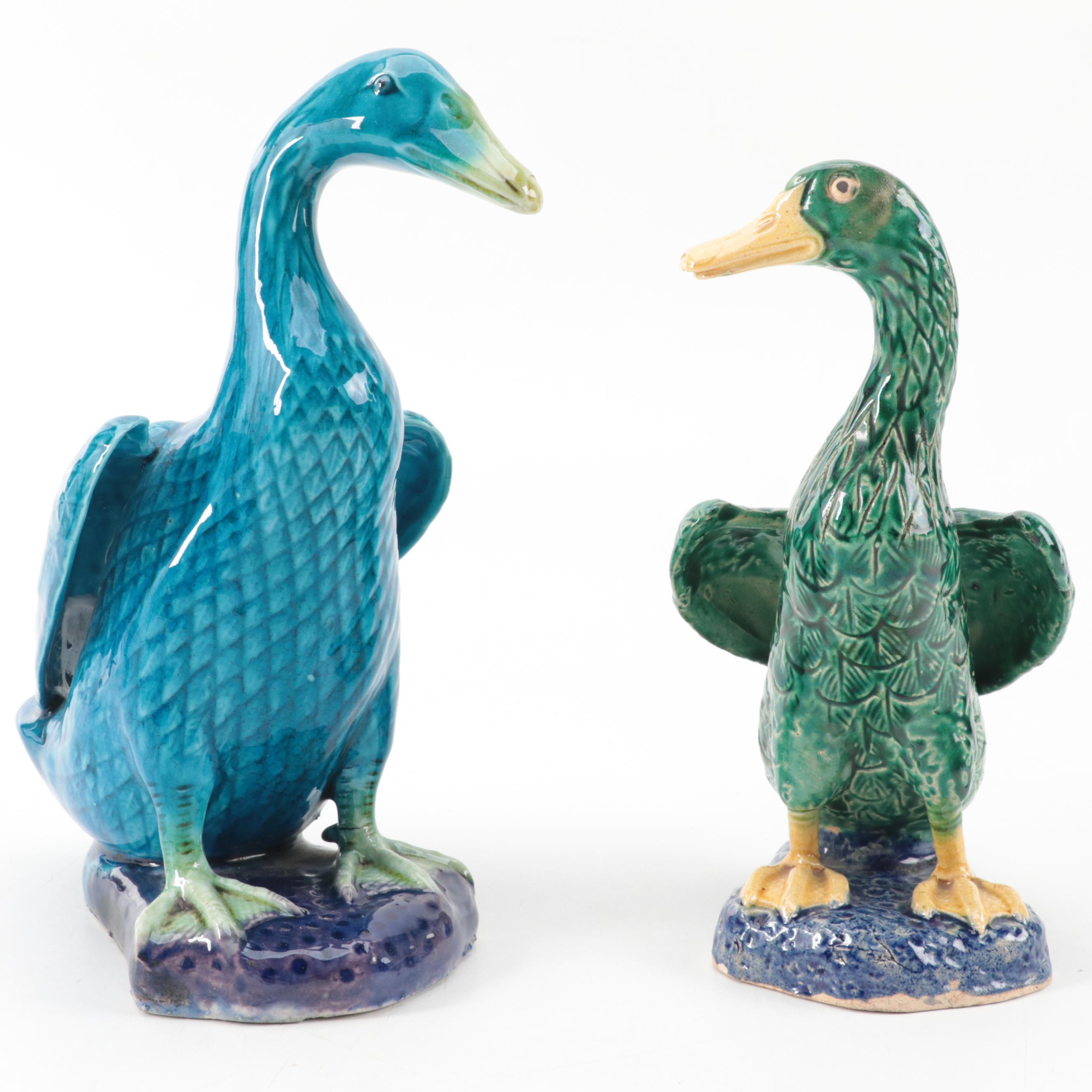Antique Chinese Porcelain Nanking Ducks, Early 20th Century