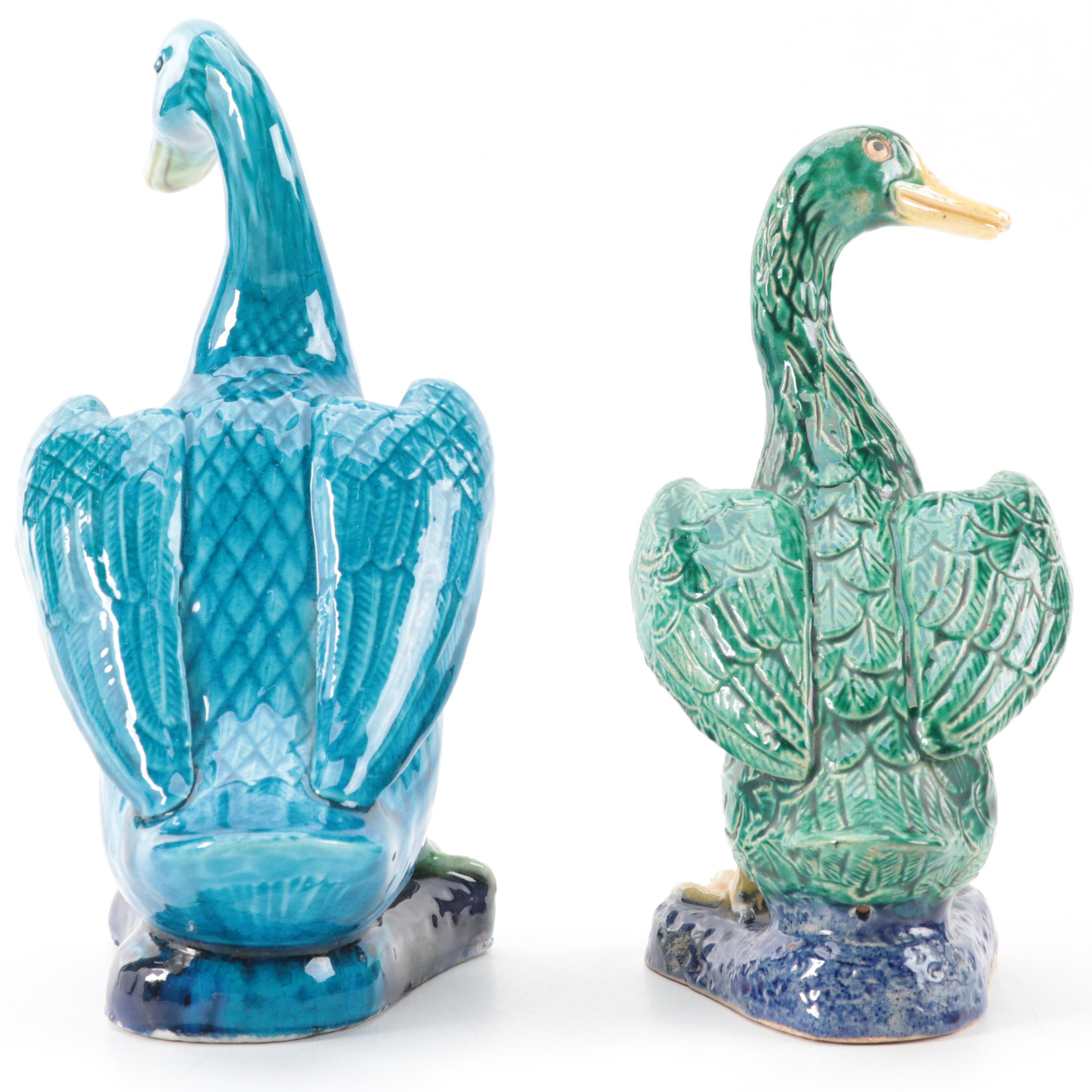 Antique Chinese Porcelain Nanking Ducks, Early 20th Century