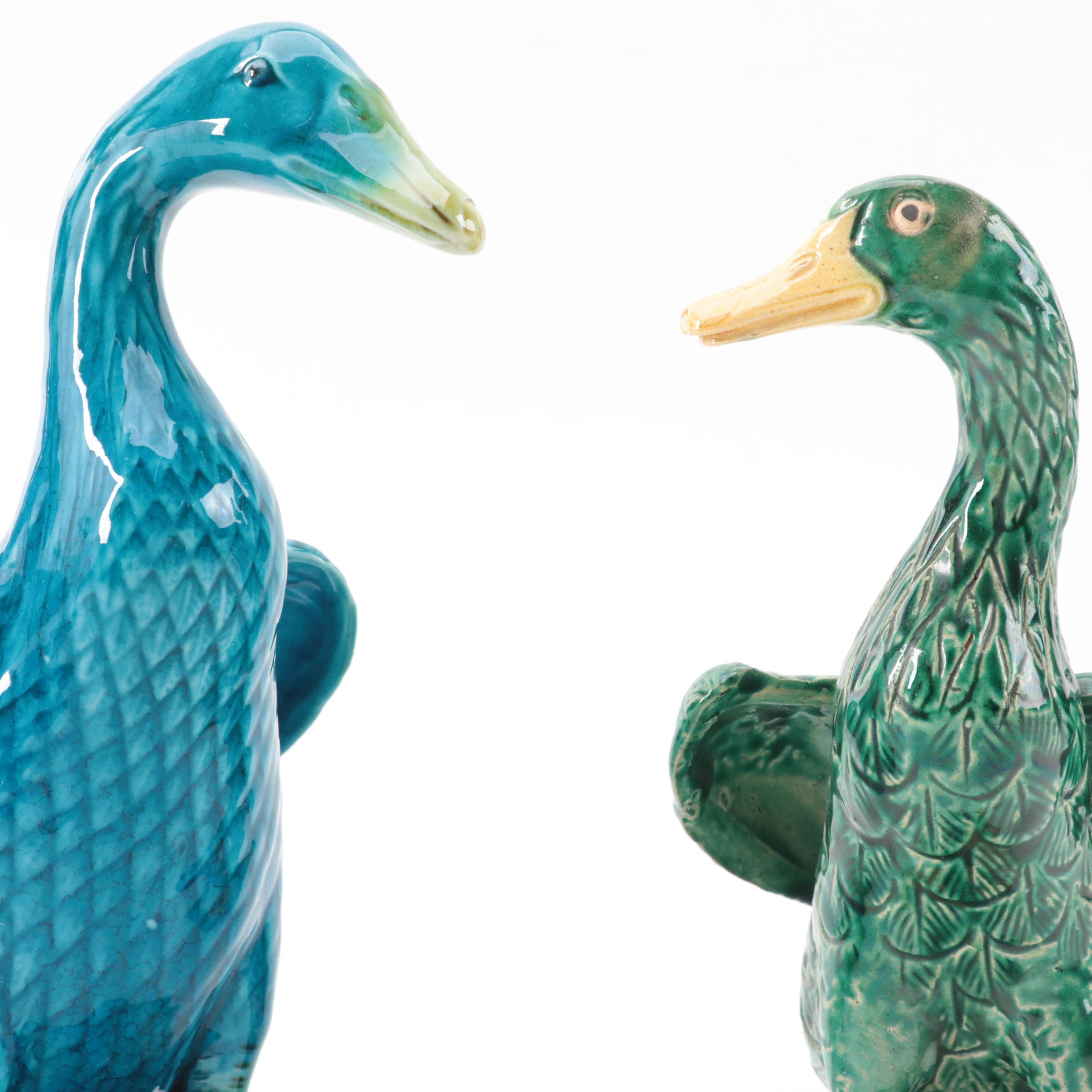 Antique Chinese Porcelain Nanking Ducks, Early 20th Century