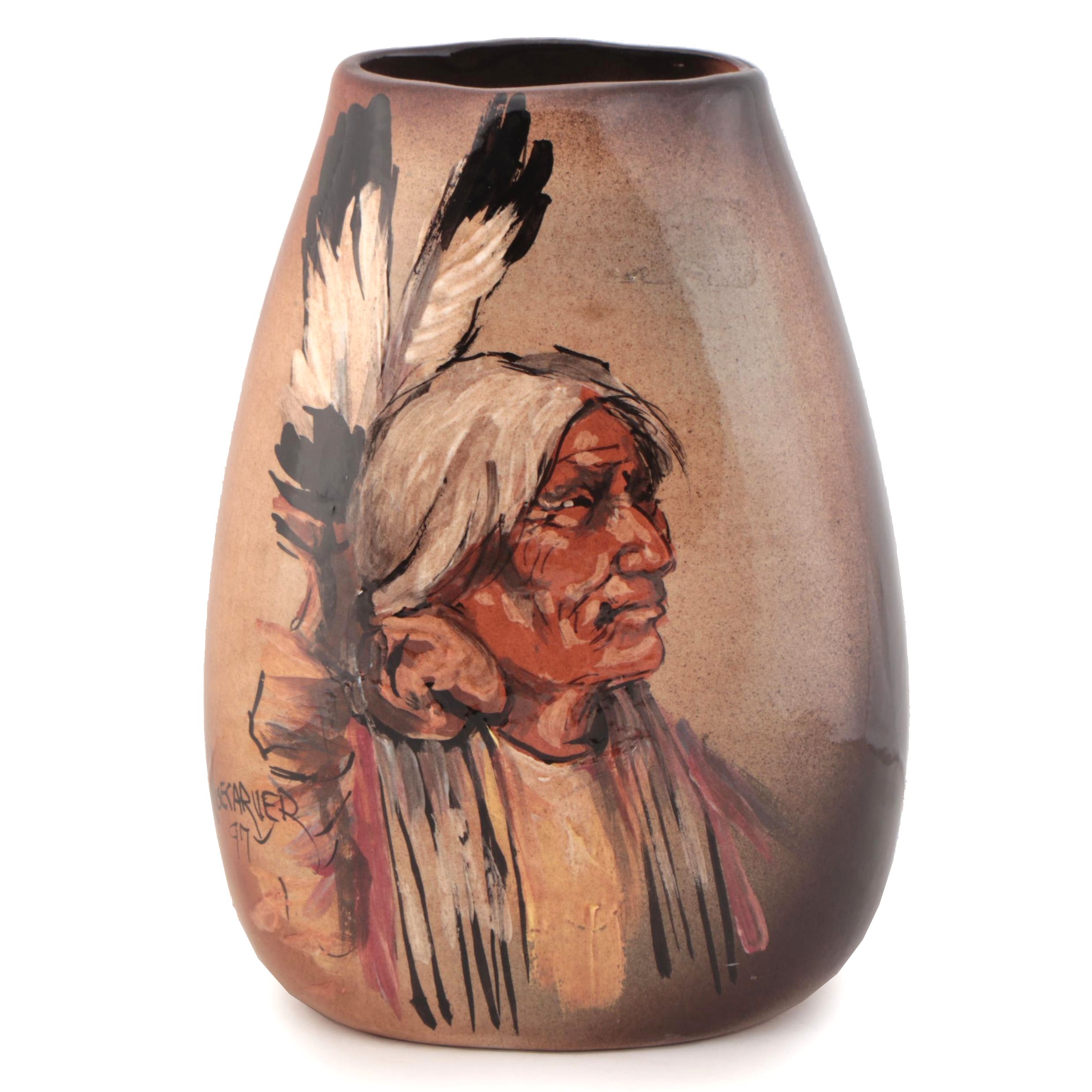 Rick Wisecarver Hand-Painted Wihoa Earthenware Vase, 1997